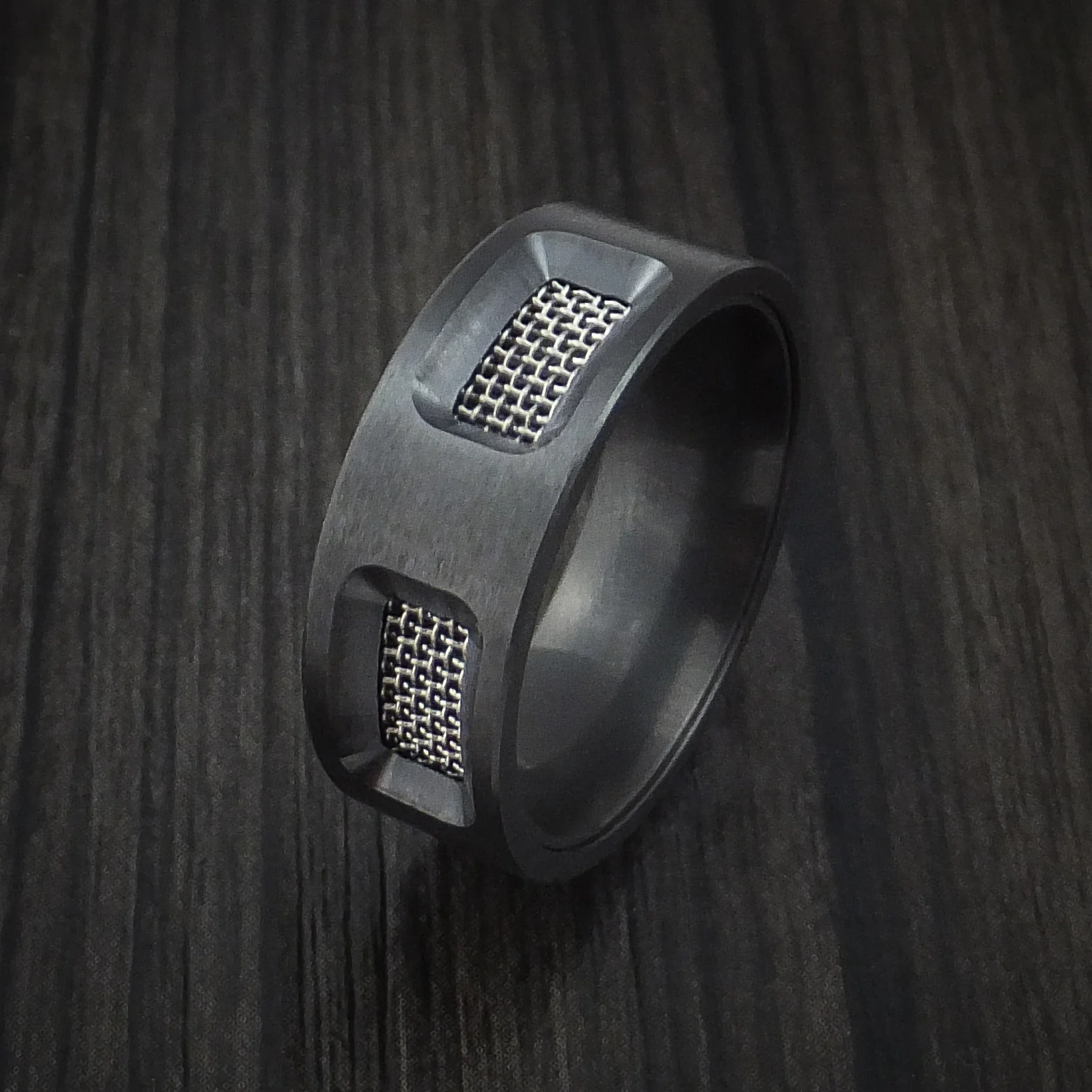 Black Zirconium Mesh Men's Ring Custom Made Band - Image 4