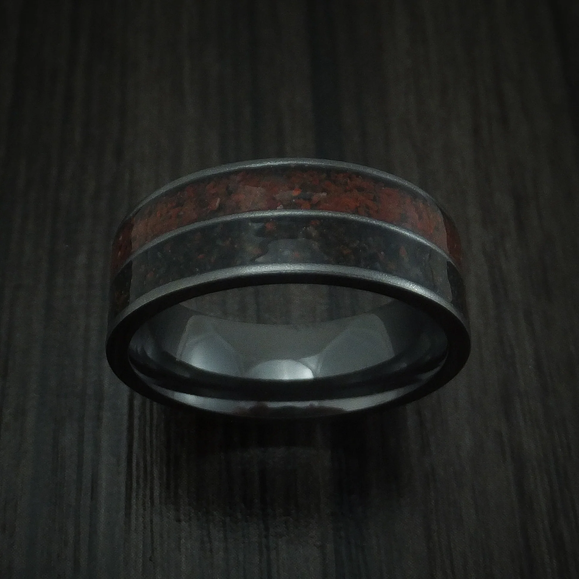 Black Zirconium Mixed Dinosaur Bone Men's Ring Custom Made Fossil Band - Image 2