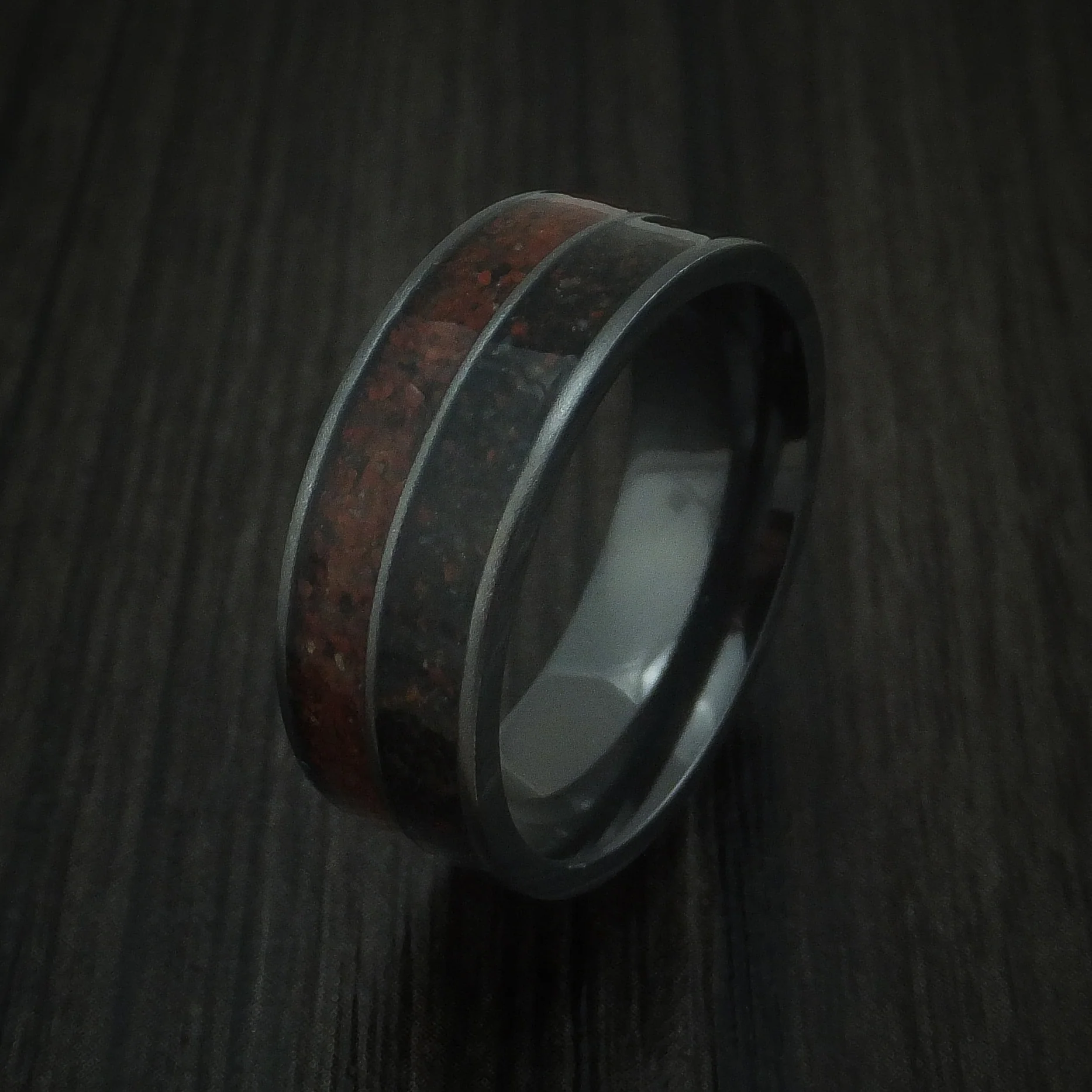 Black Zirconium Mixed Dinosaur Bone Men's Ring Custom Made Fossil Band - Image 4