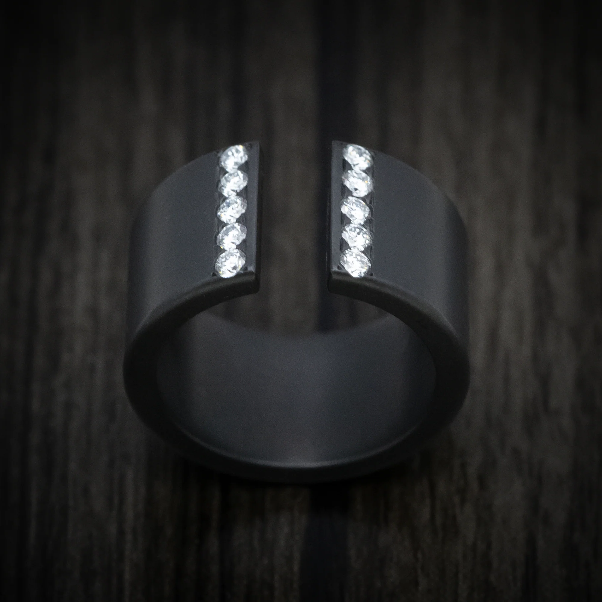 Black Zirconium Open Shank Thick Band with Lab Diamonds - Image 2