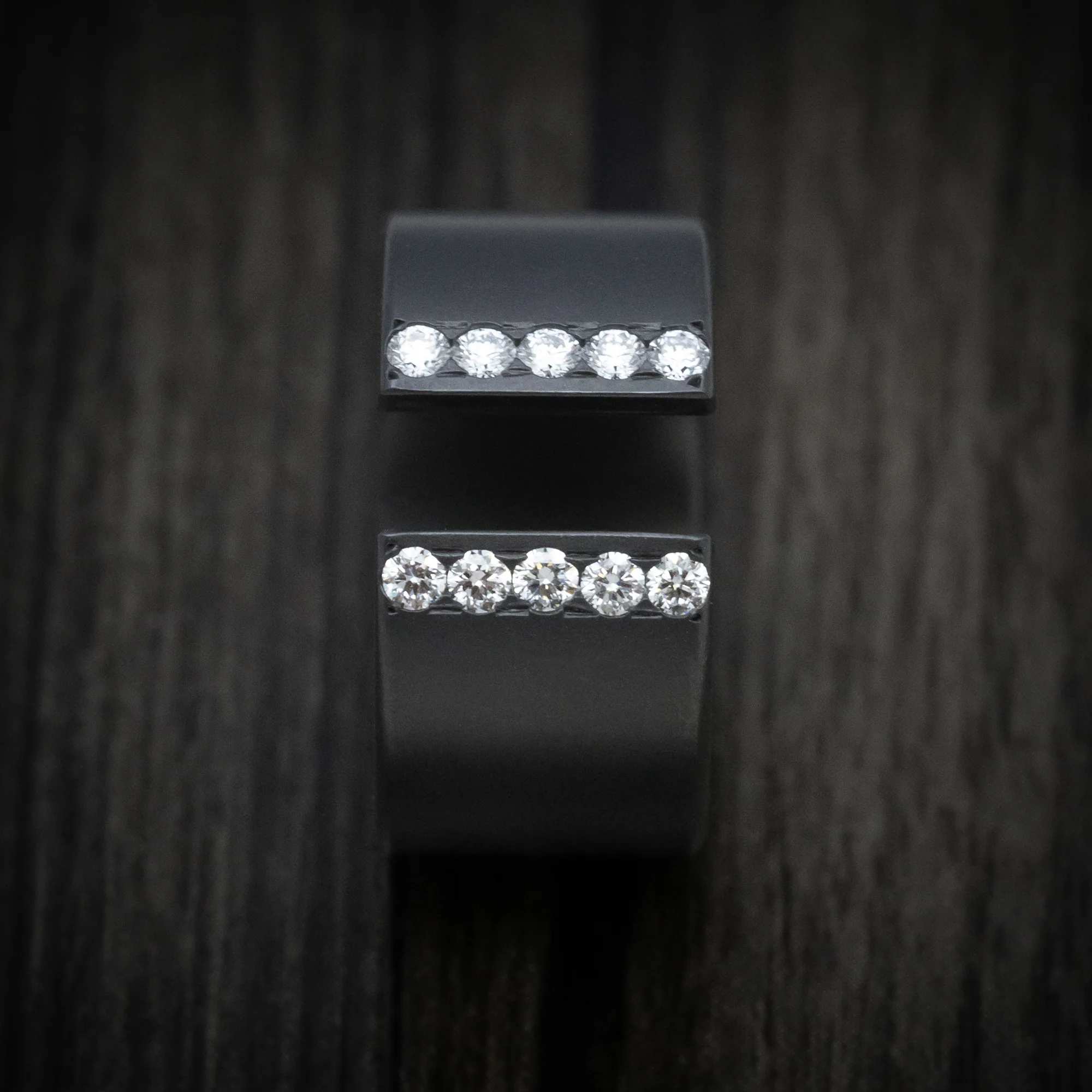 Black Zirconium Open Shank Thick Band with Lab Diamonds - Image 3