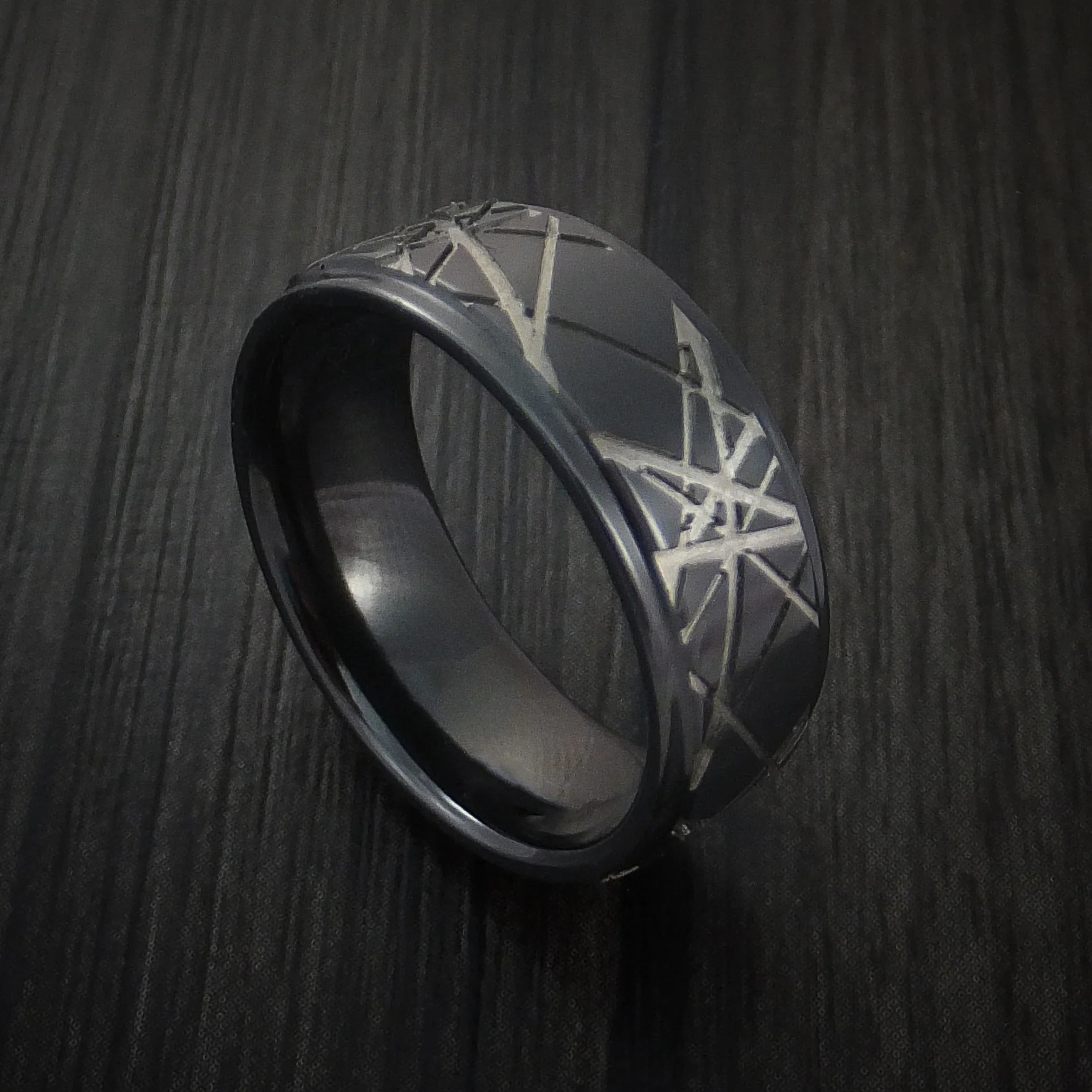 Black Zirconium Retro Rocker Pattern Custom Made Men's Band