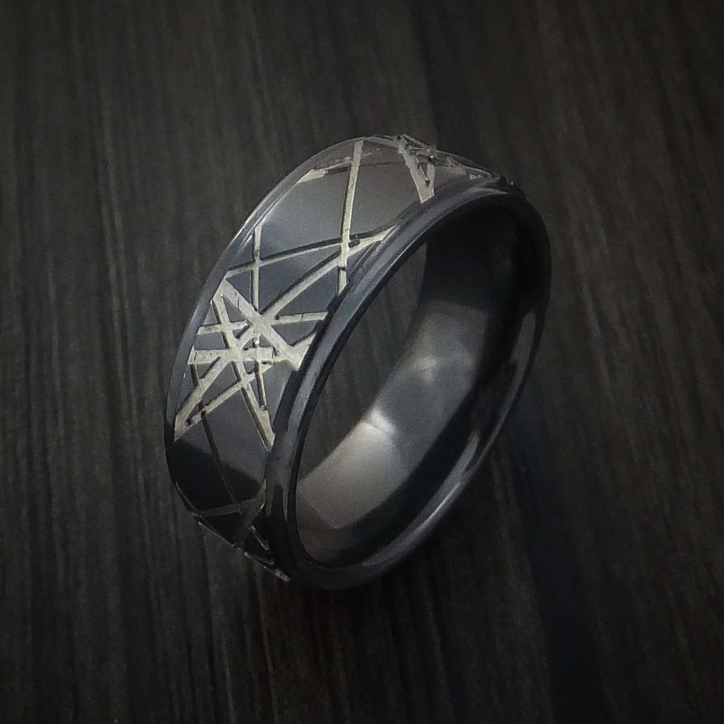 Black Zirconium Retro Rocker Pattern Custom Made Men's Band - Image 3