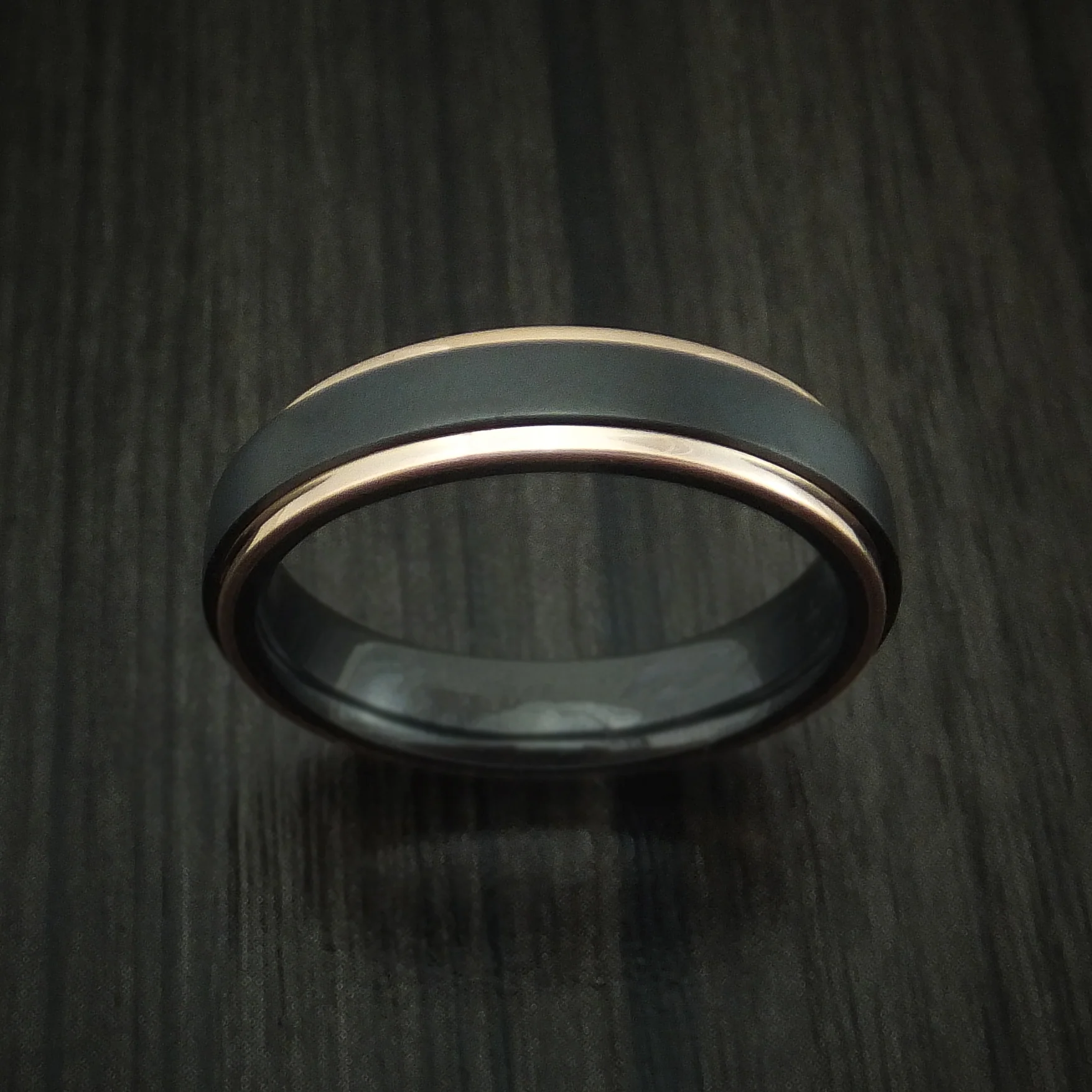 Black Zirconium Men's Ring with 14K Rose Gold Edges Custom Made Band - Image 2