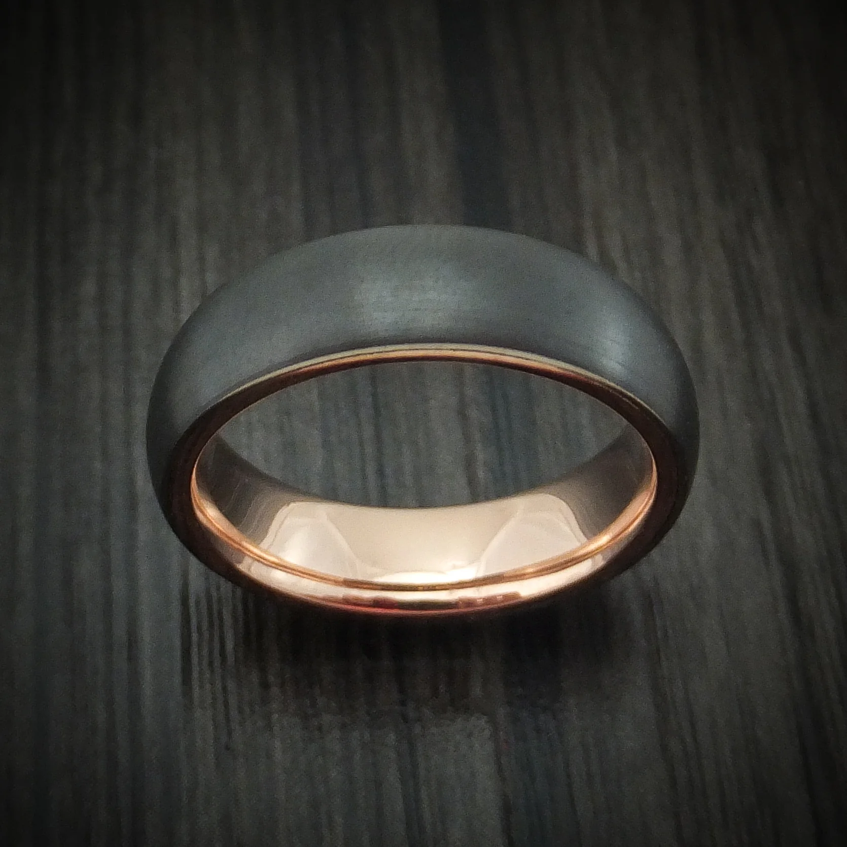 Black Zirconium Men's Ring With 14k Rose Gold Sleeve Custom Made Band - Image 2