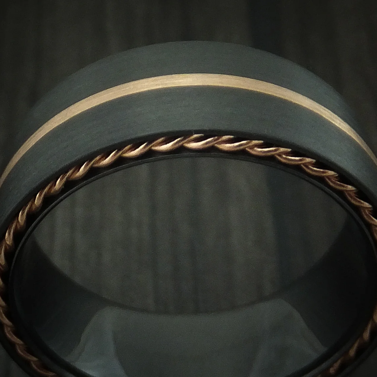Black Zirconium Men's Ring with Gold Inlay and Side Braids Custom Made Band - Image 3