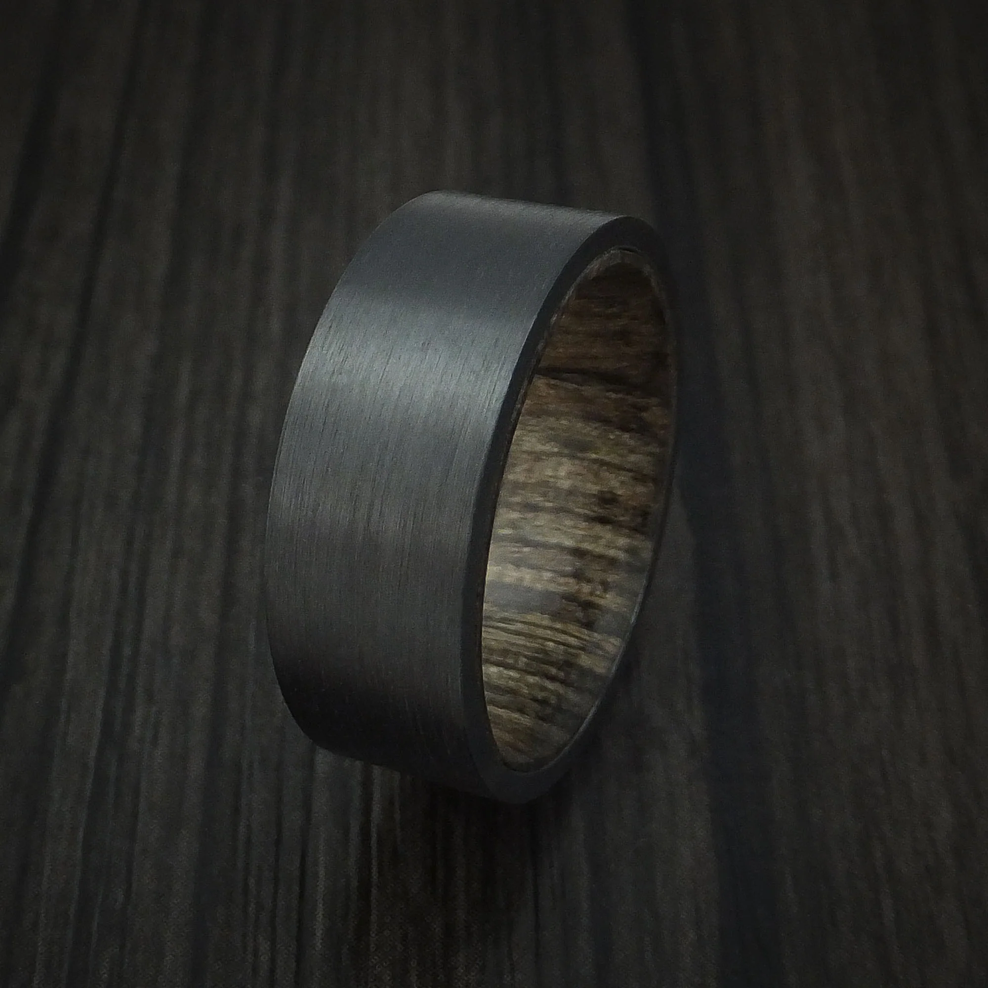 Black Zirconium Men's Ring with Hardwood Interior Sleeve Custom Made - Image 4