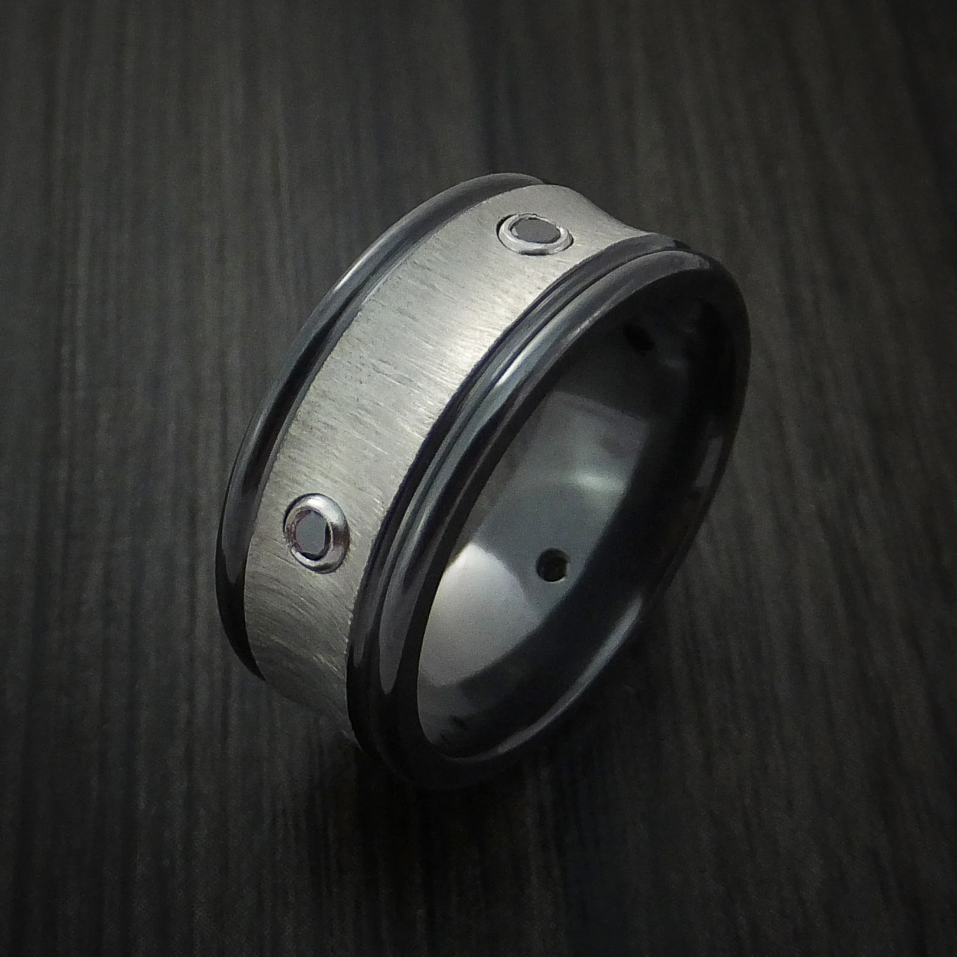 Black Zirconium Men's Ring with Zirconium Inlay and Black Diamonds - Image 3