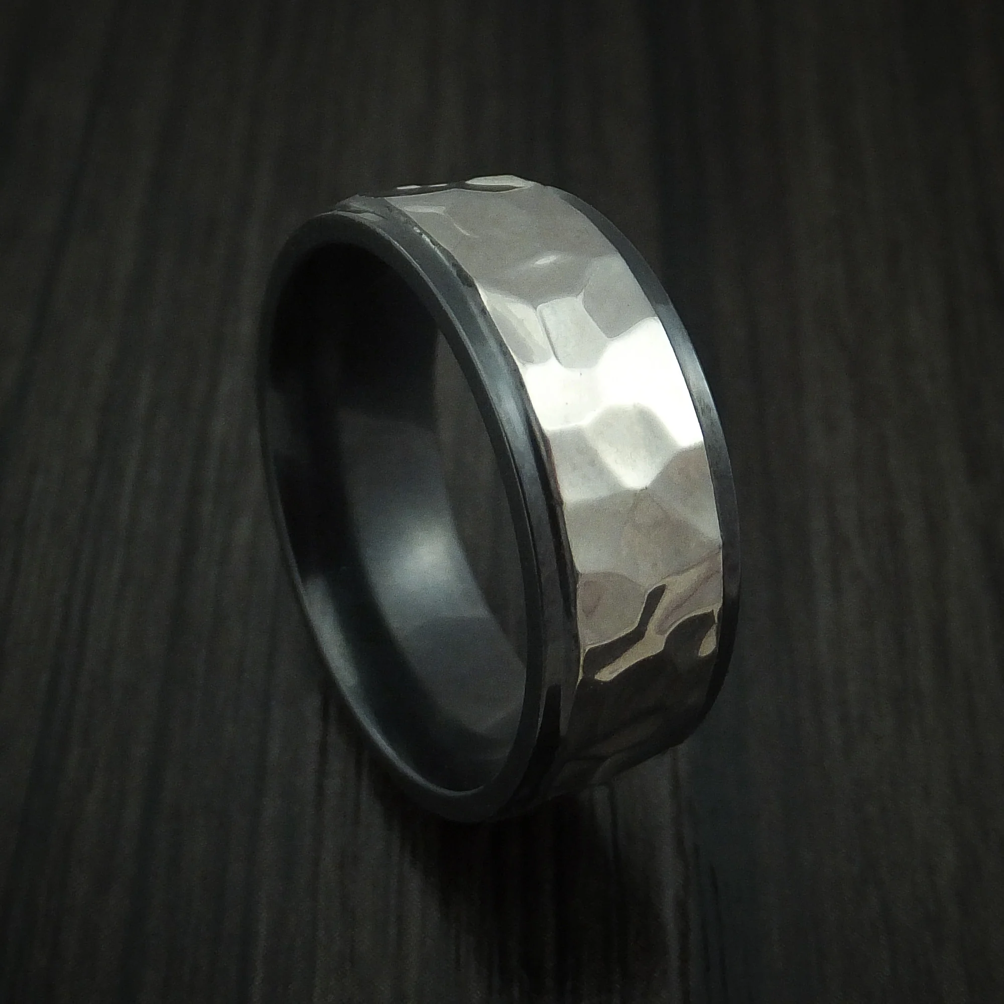 Black Zirconium Rock Hammer Finish Men's Ring Custom Made Band