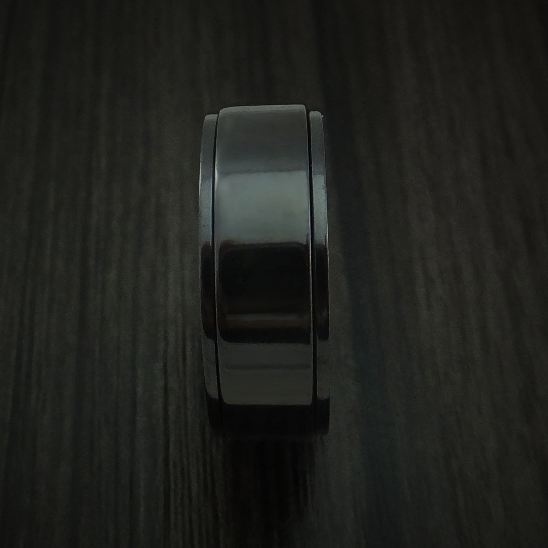 Black Zirconium Spinner Men's Ring with Anodized Interior Custom Made Band - Image 3