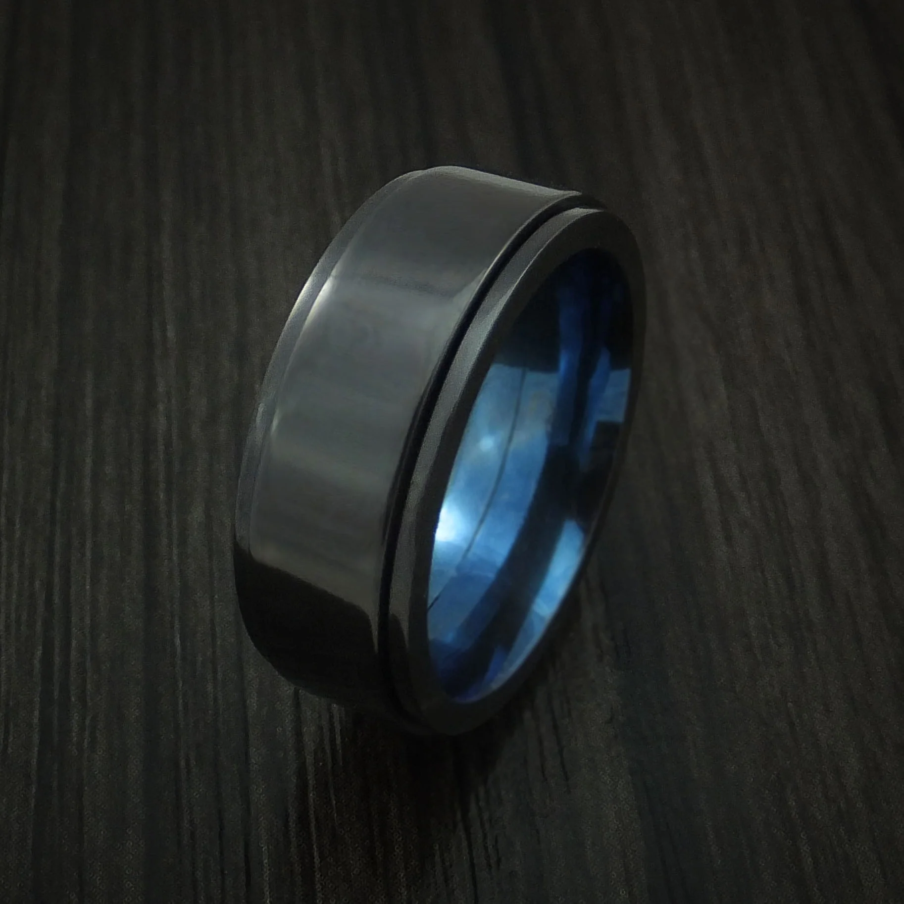 Black Zirconium Spinner Men's Ring with Anodized Interior Custom Made Band - Image 4