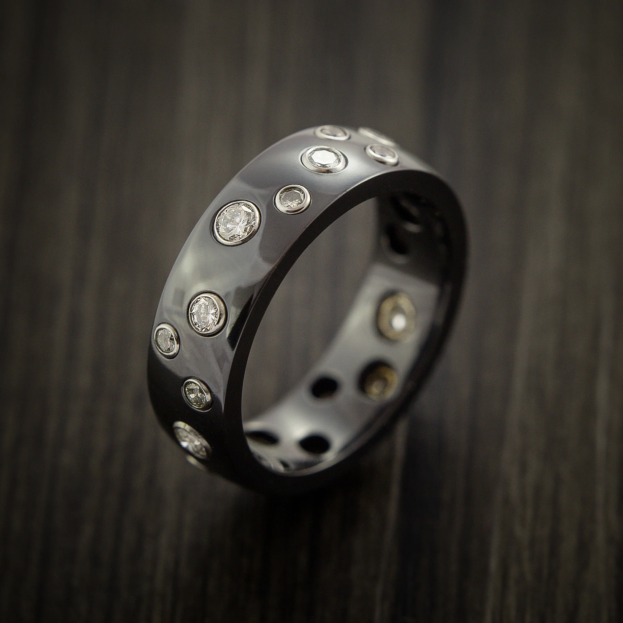 Black Zirconium Staggered Diamond Ring with 15 Brilliant Diamonds - Image 3