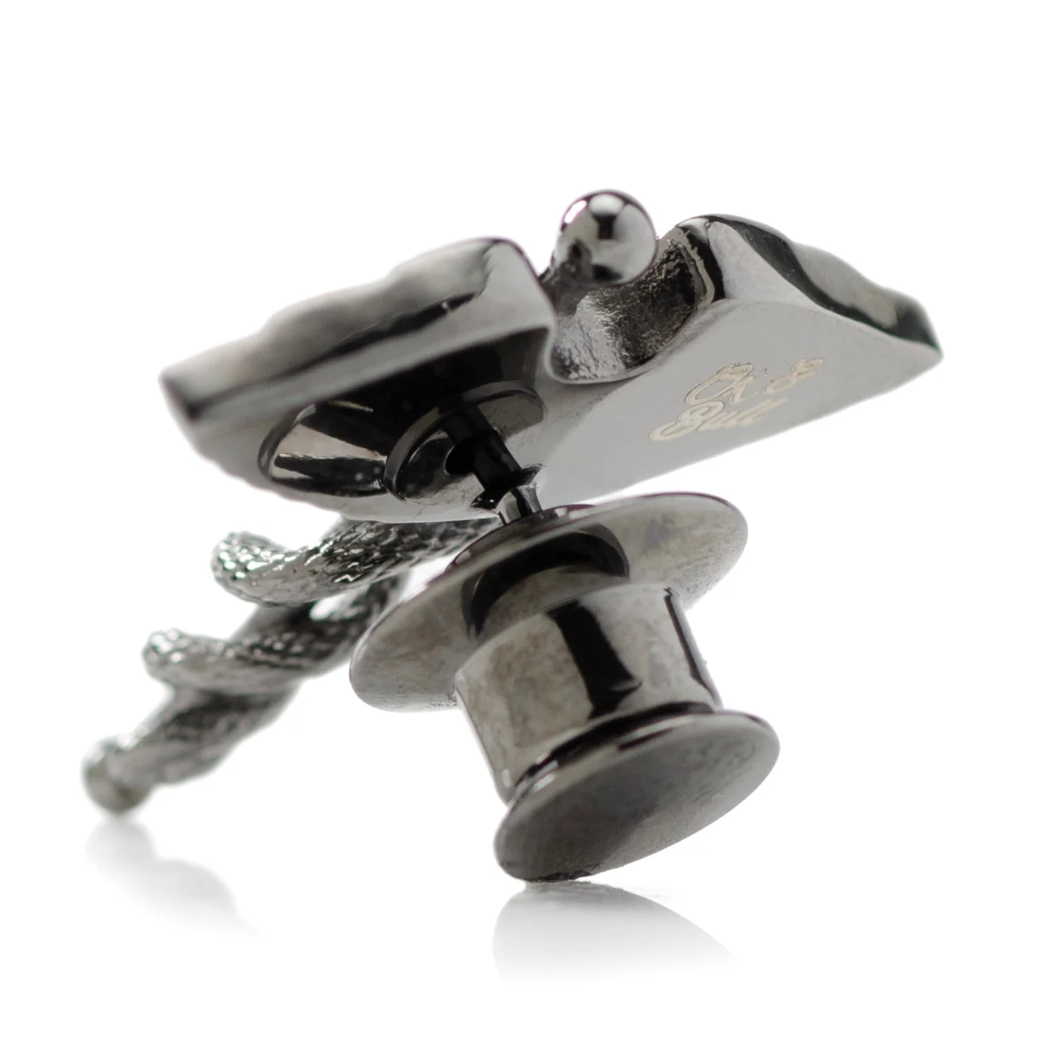 Caduceus Pave Gunmetal Lapel Pin - Image 2