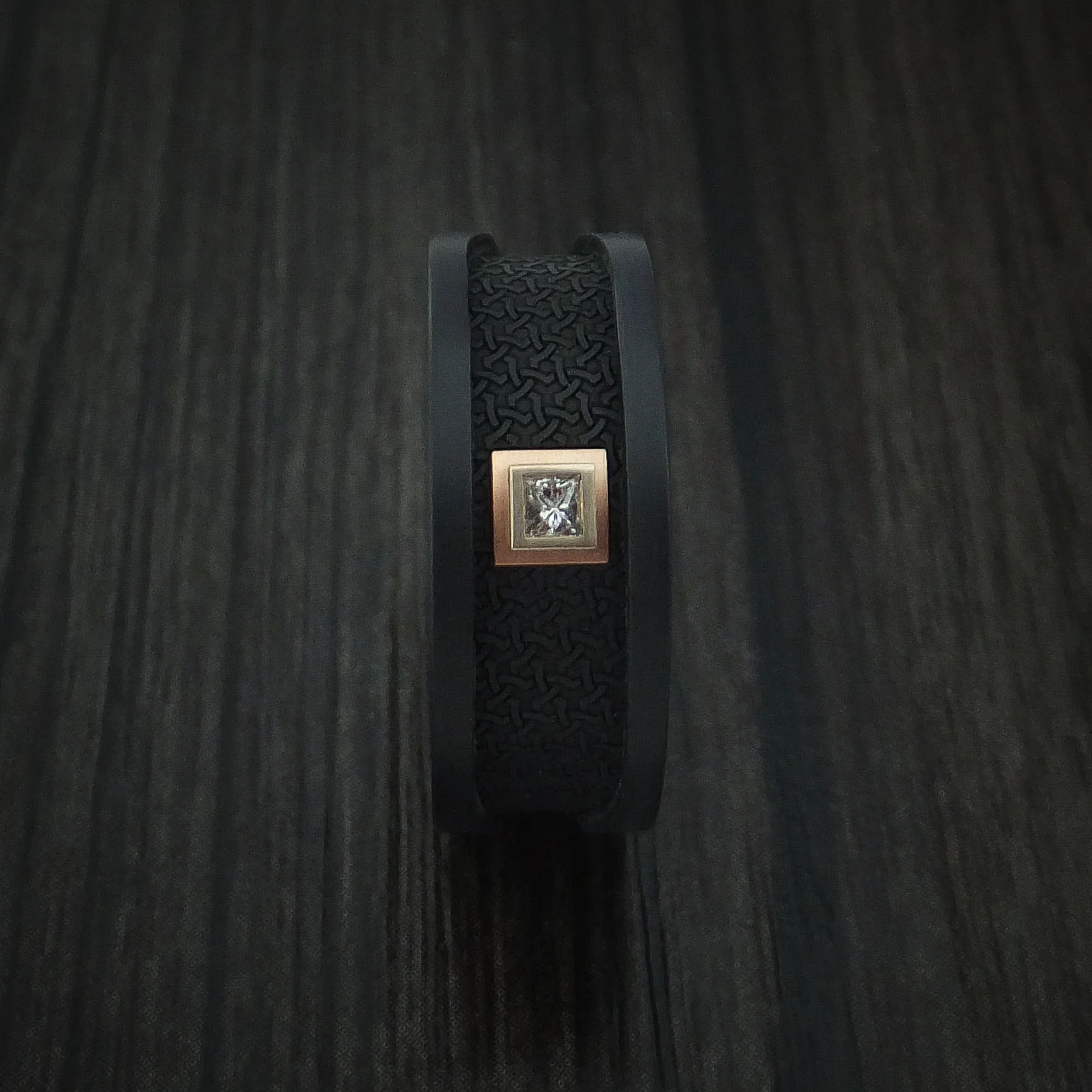 Carbon Fiber and 14K Rose Gold Band with Diamond Custom Made Men's Ring - Image 4