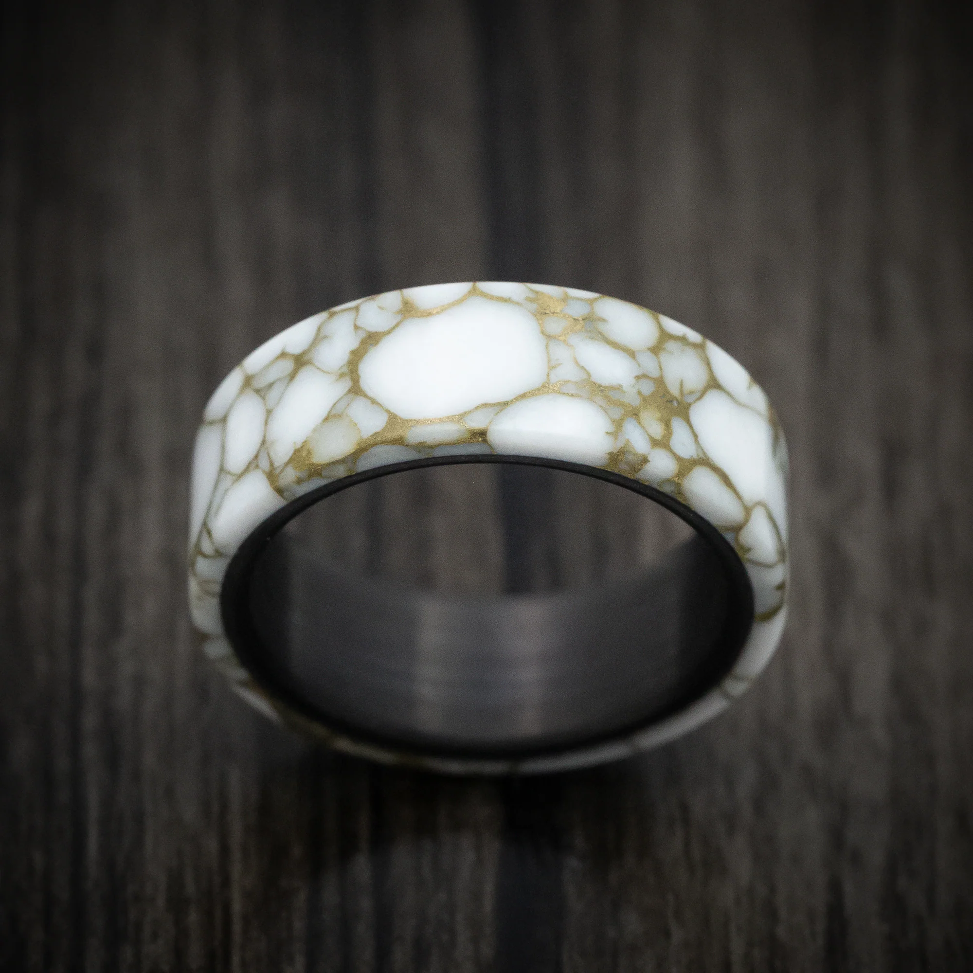 Carbon Fiber and Gold Marbled Trustone Men's Ring - Image 2