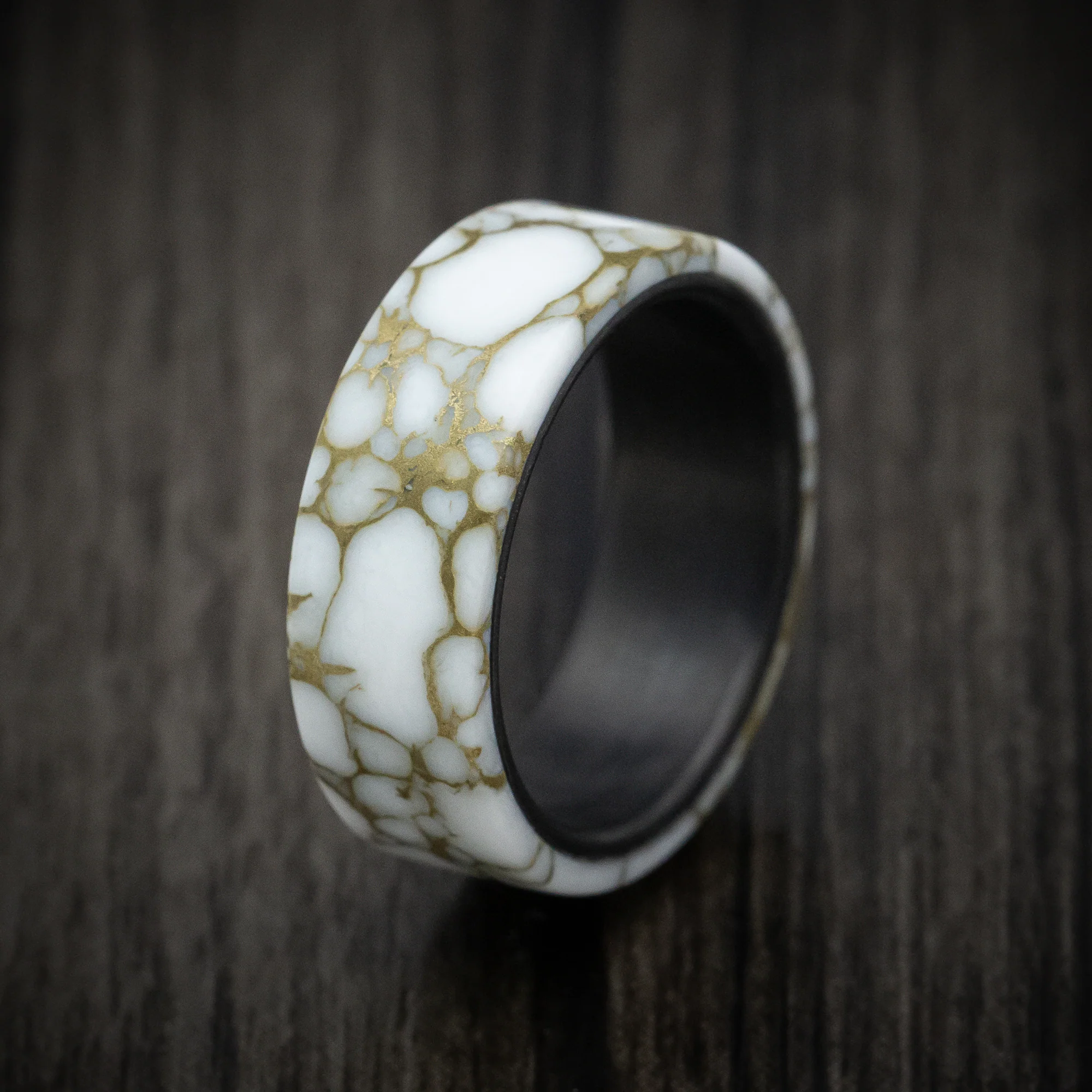 Carbon Fiber and Gold Marbled Trustone Men's Ring - Image 4