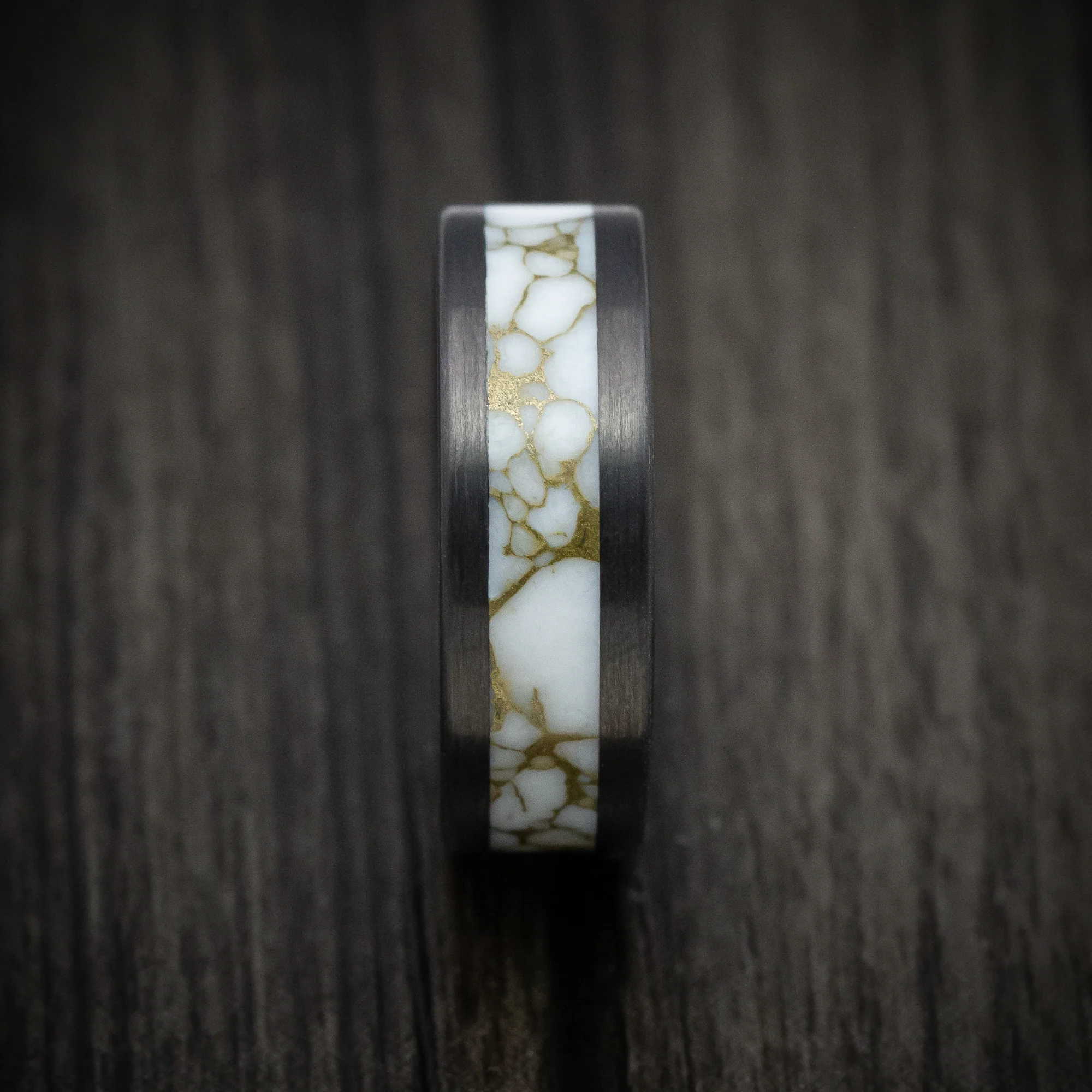Carbon Fiber and Gold Marbled Trustone Men's Ring - Image 3
