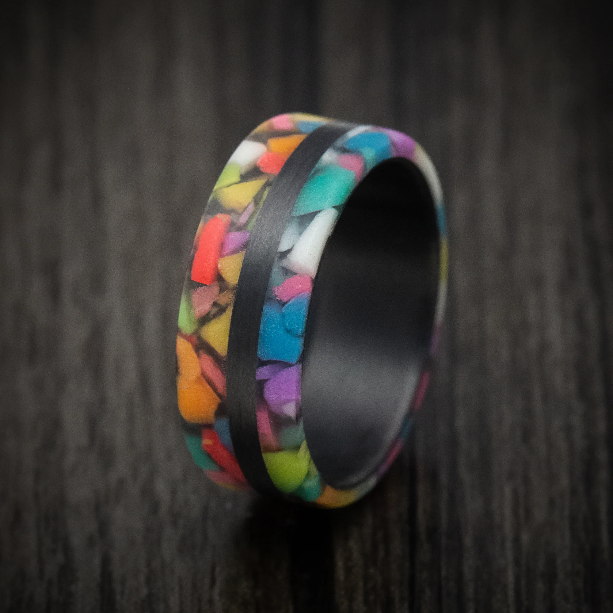 Carbon Fiber and Prism Composite Glow Men's Ring - Image 4