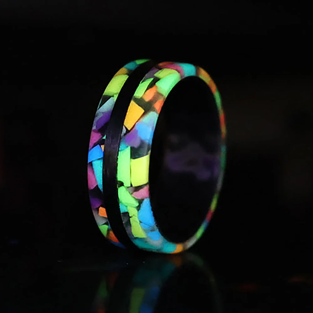Carbon Fiber and Prism Composite Glow Men's Ring - Image 5