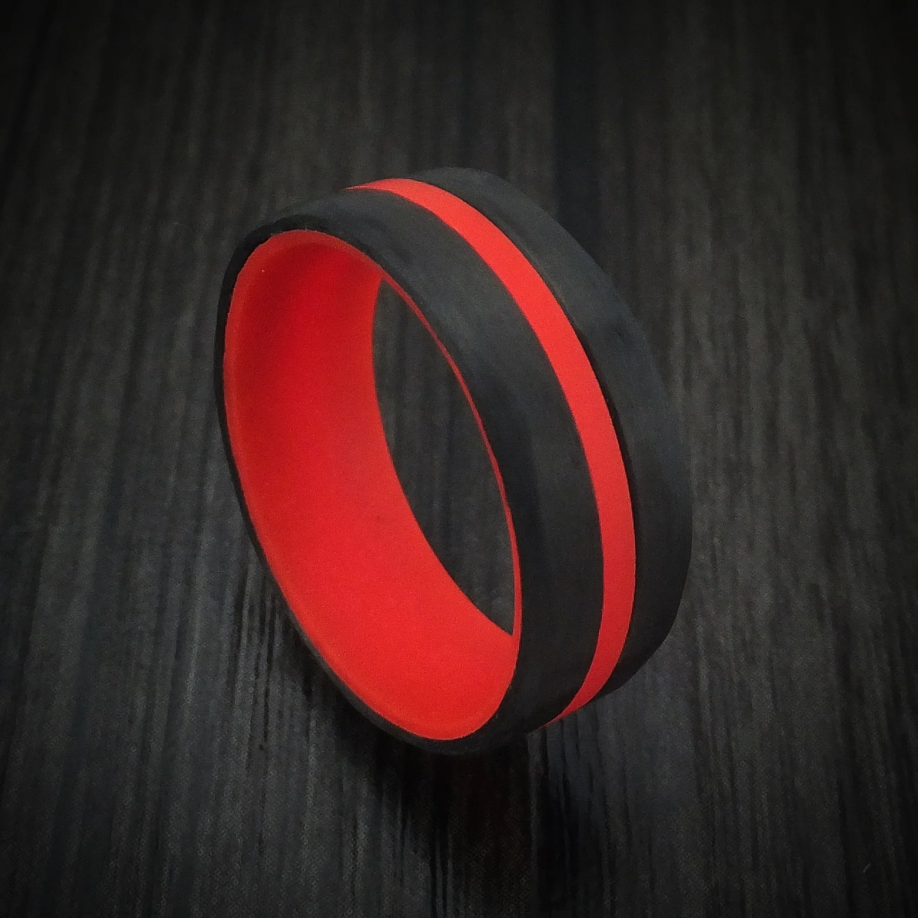 Carbon Fiber and Red Glow Men's Ring Custom Made