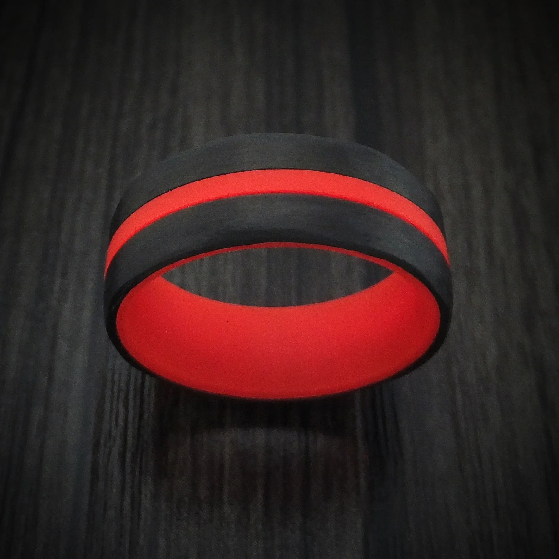 Carbon Fiber and Red Glow Men's Ring Custom Made - Image 2