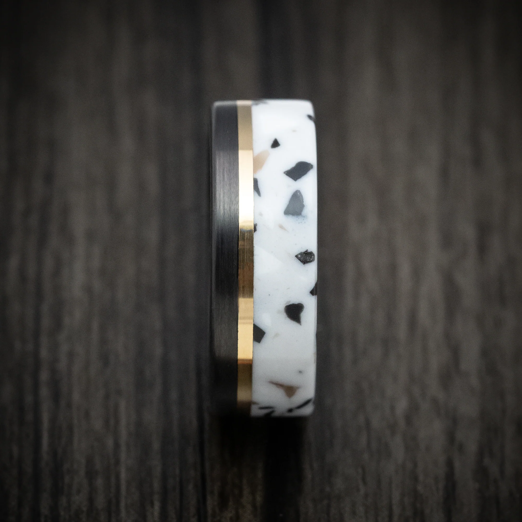 Carbon Fiber and Venetian Composite Men's Ring with Gold Inlay - Image 3
