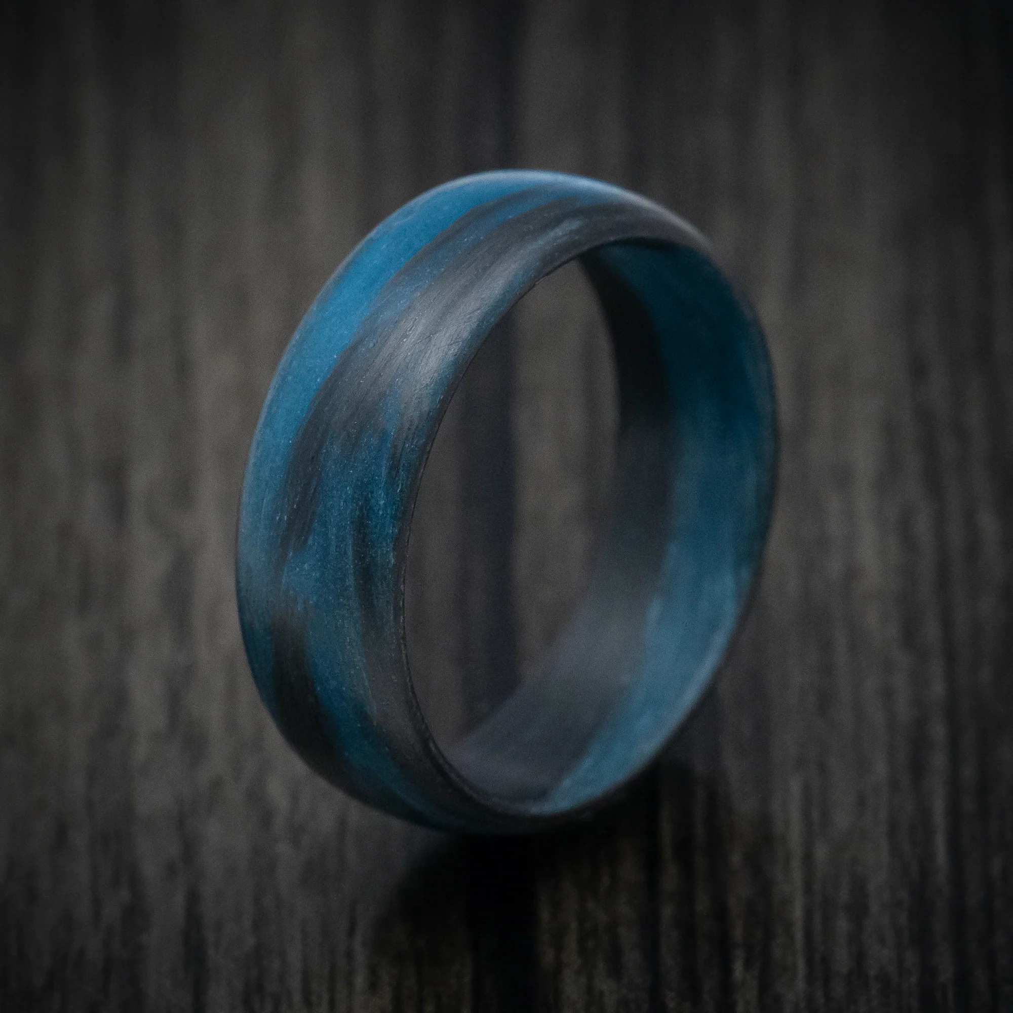 Carbon Fiber Men's Ring with Blue Glow Marbled Design - Image 4