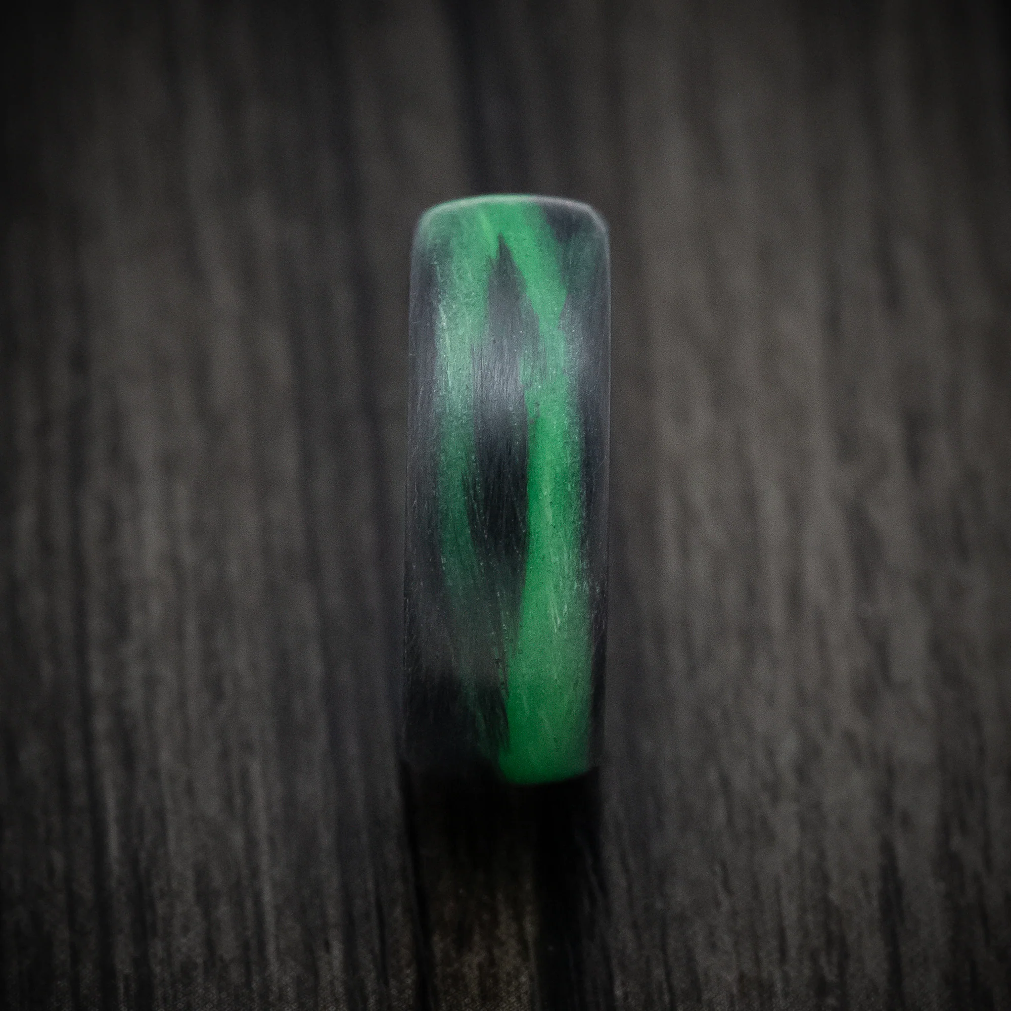Carbon Fiber Men's Ring with Green Glow Marbled Design - Image 3