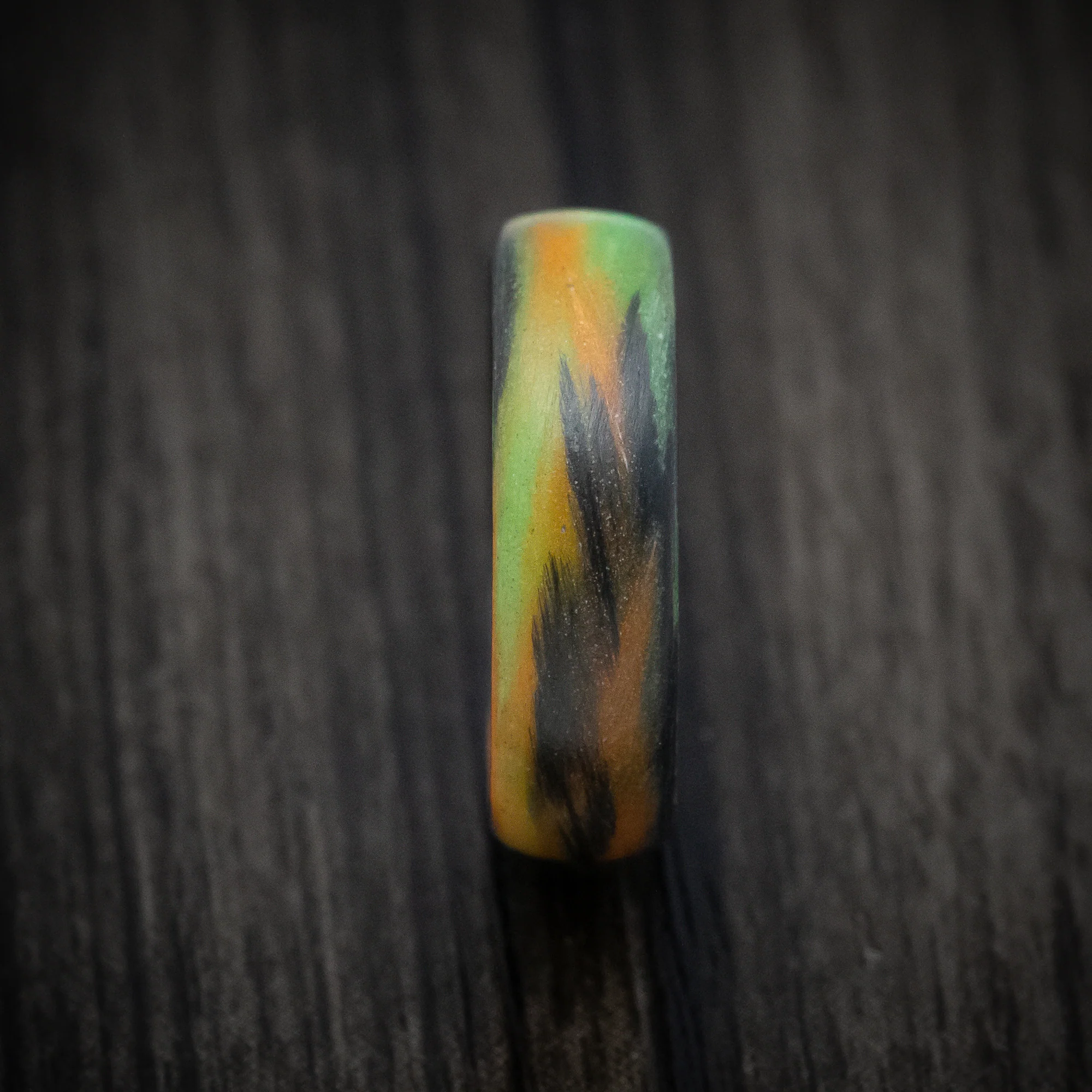 Carbon Fiber Men's Ring with Orange and Green Glow Marbled Design - Image 3