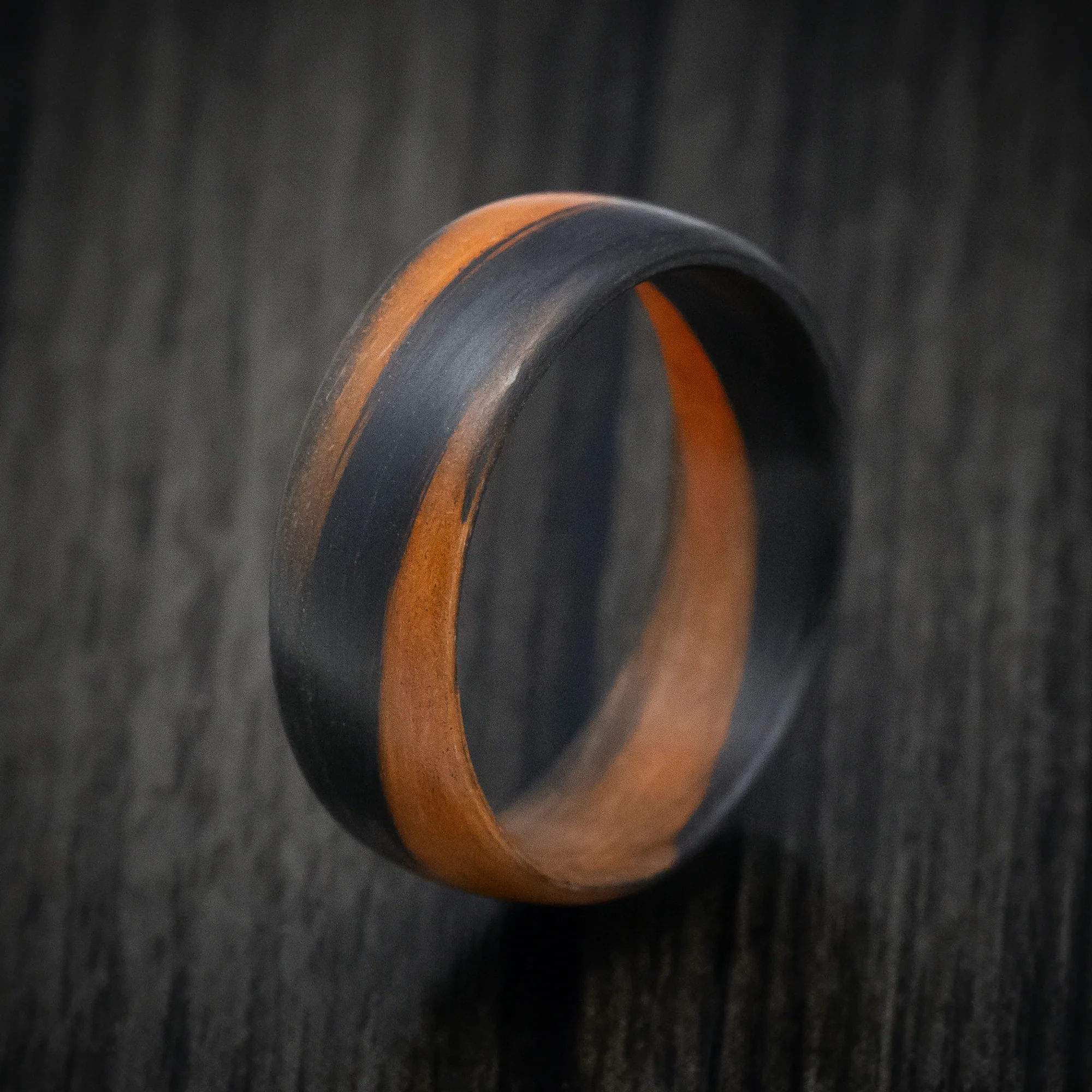 Carbon Fiber Men's Ring with Orange Glow Marbled Design - Image 4