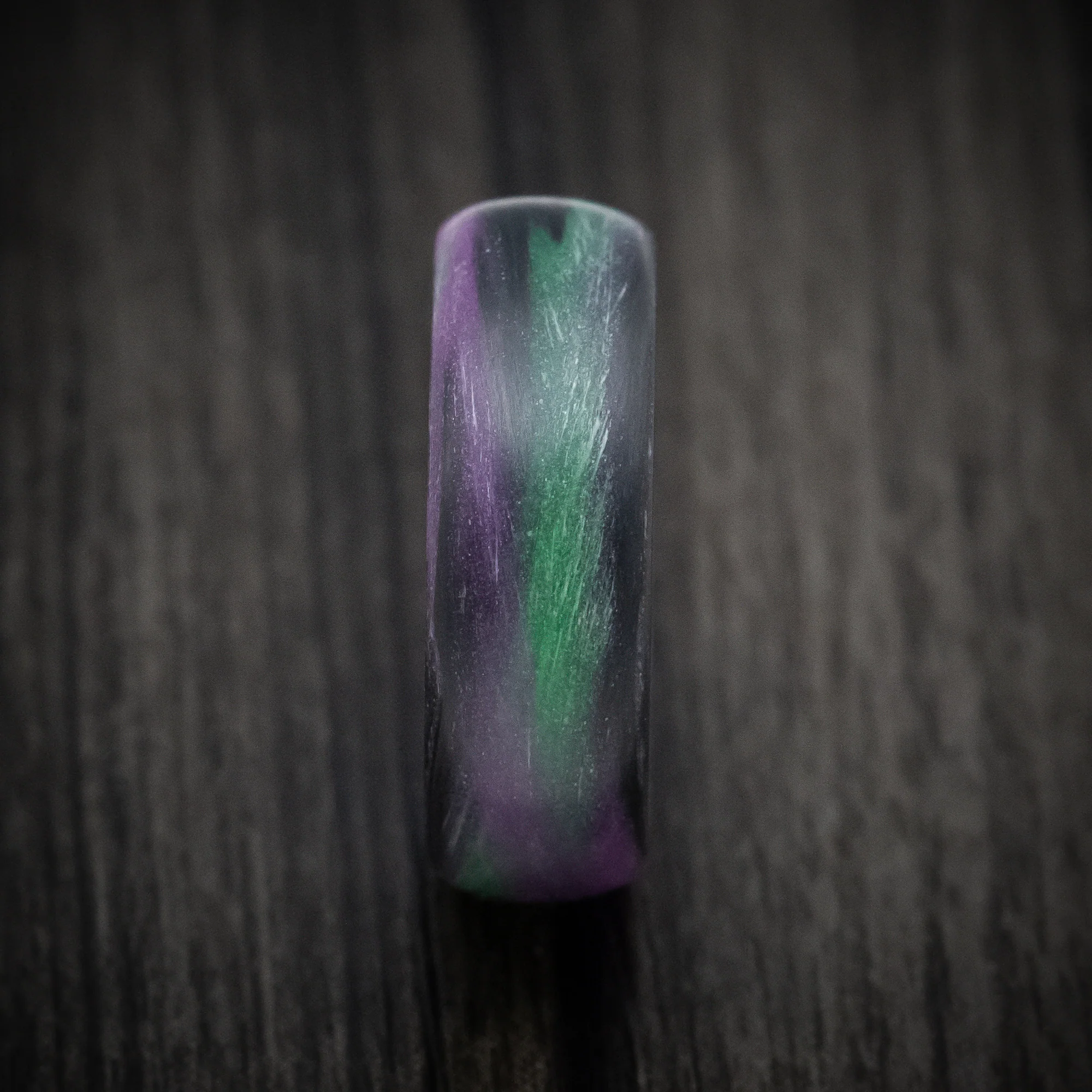 Carbon Fiber Men's Ring with Purple and Green Glow Marbled Design - Image 3