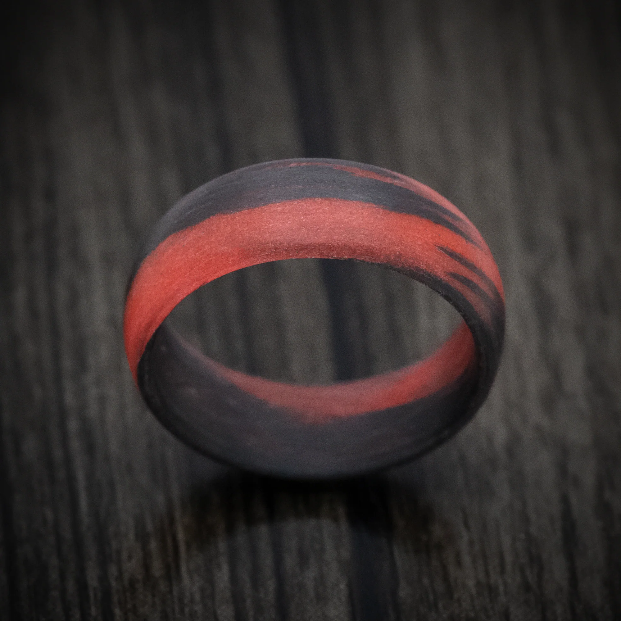 Carbon Fiber Men's Ring with Red Glow Marbled Design - Image 2
