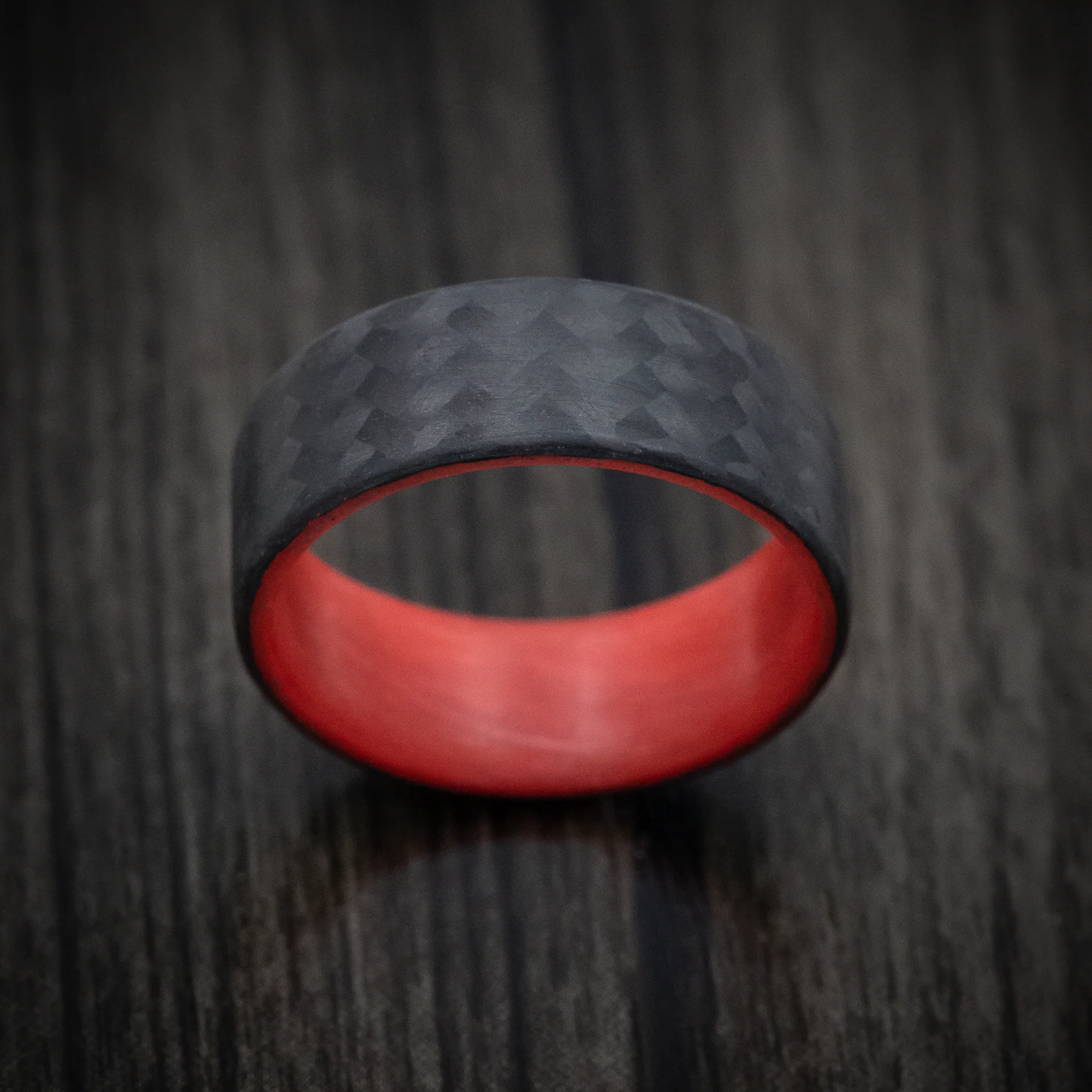 Carbon Fiber Men's Ring with Red Glow Sleeve - Image 2