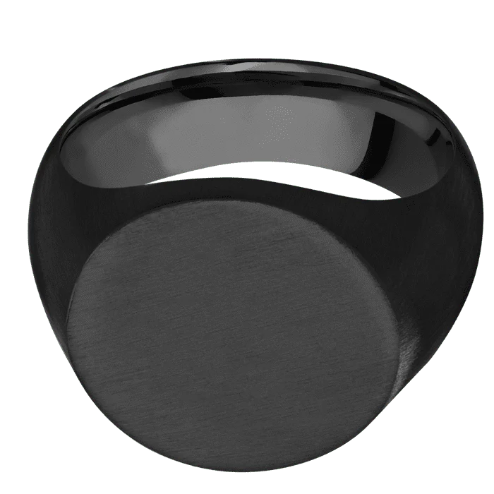 Circle Black Titanium Signet Ring / Satin Ring Finish and Satin Signet Finish / Size 10 - Image 3