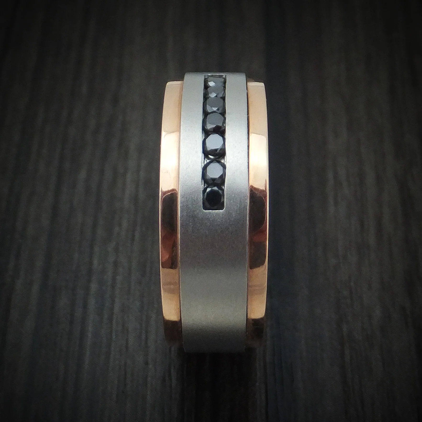 Cobalt Chrome 14K Gold and Black Diamond Men's Ring Custom Made - Image 3
