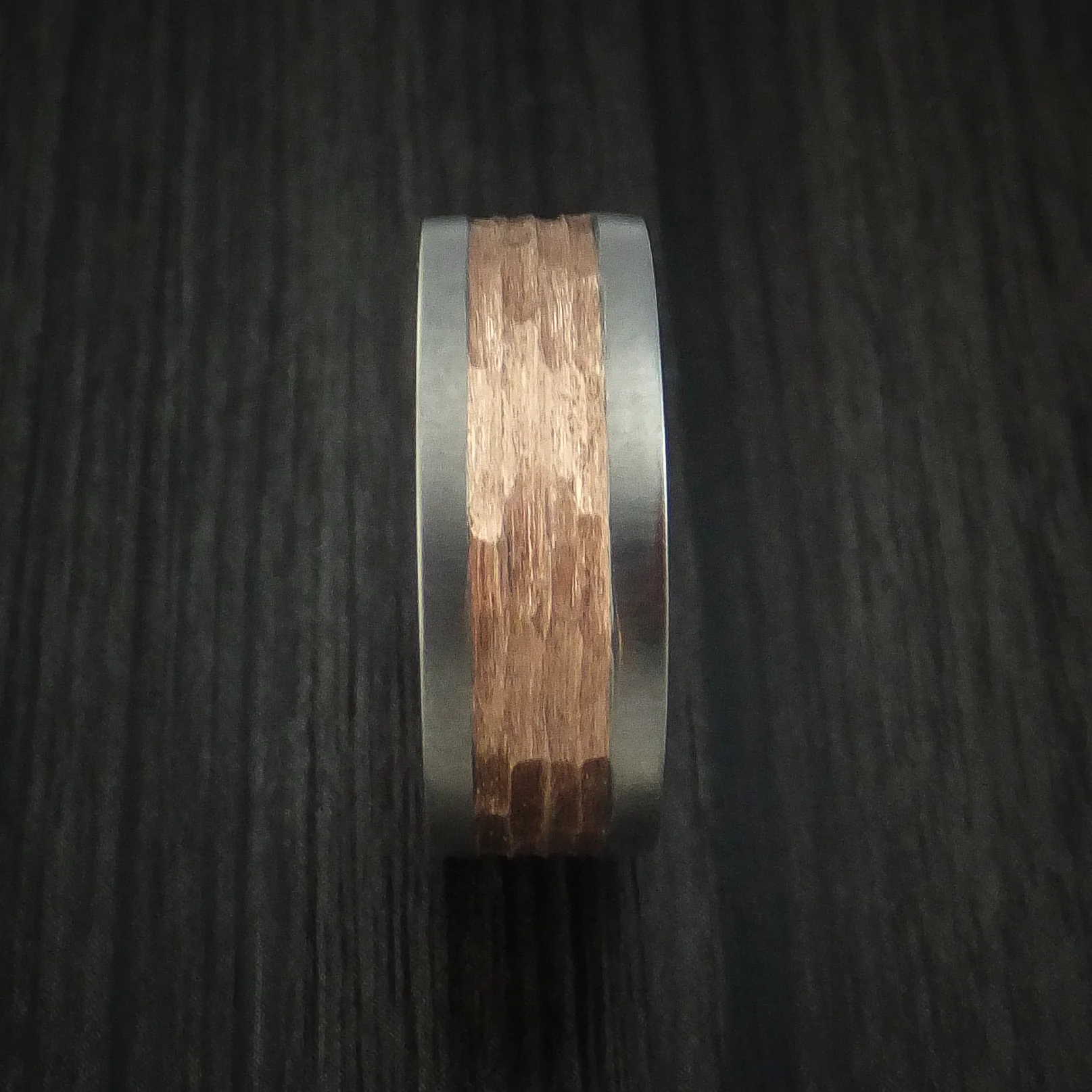 Cobalt Chrome and Rose Gold Textured Band Custom Made Men's Ring - Image 3