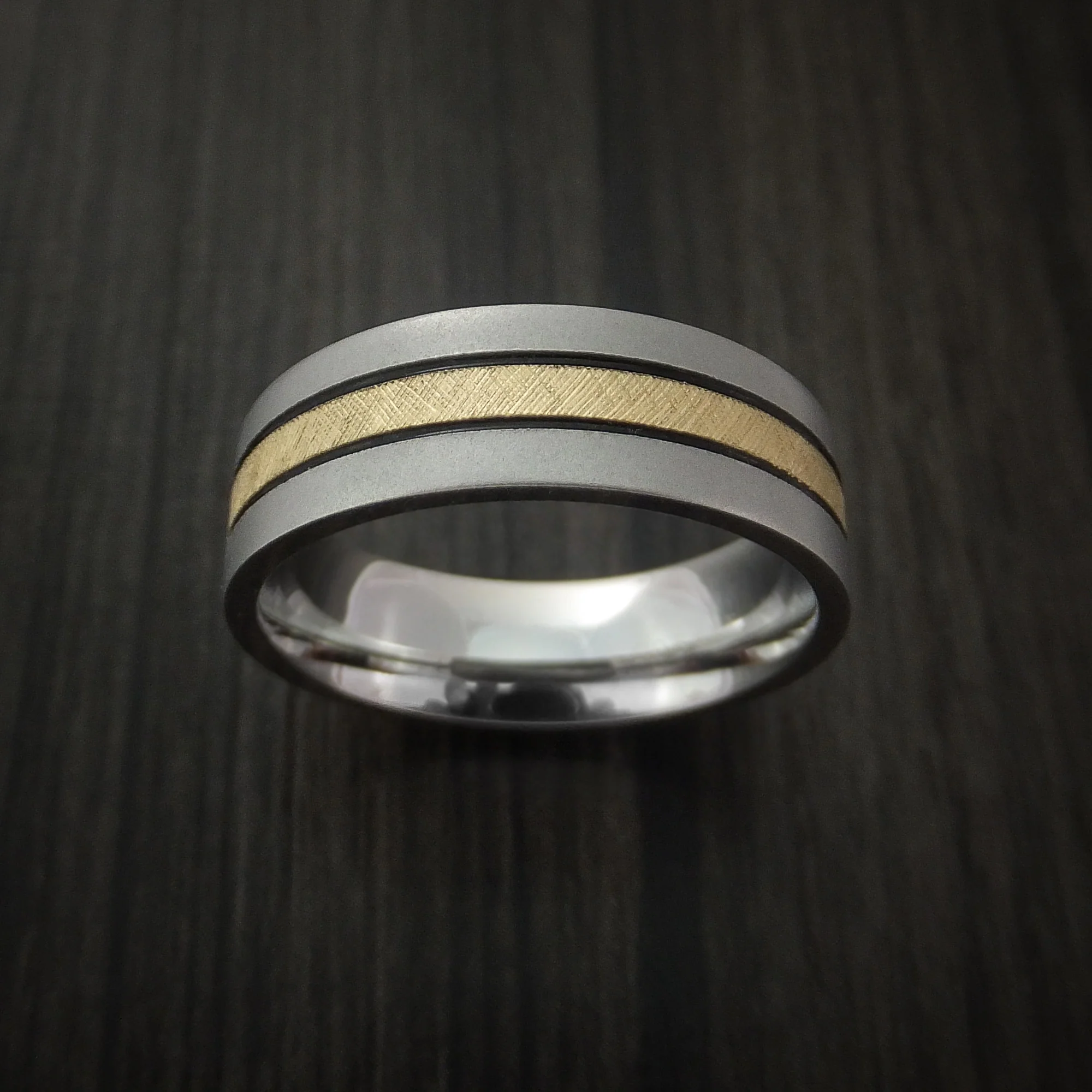 Cobalt Chrome Band with 14K Yellow Gold Florentine Inlay Custom Made Men's Ring - Image 2