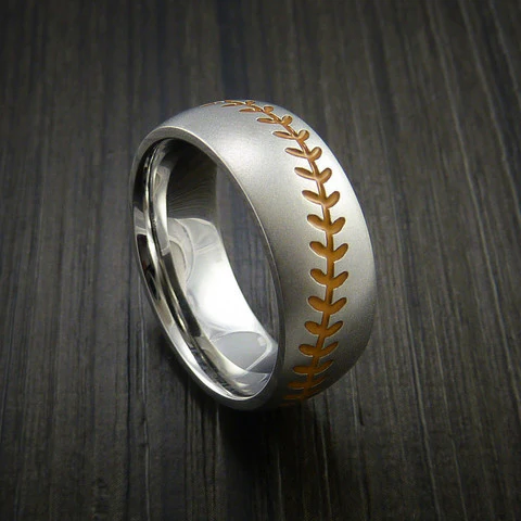 Cobalt Chrome Baseball Men's Ring with Bead Blast Finish - Image 4