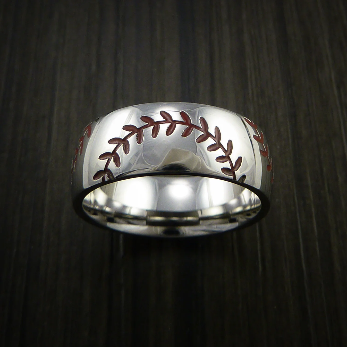 Cobalt Chrome Baseball Men's Ring with Double Stitching Polish Finish - Image 4