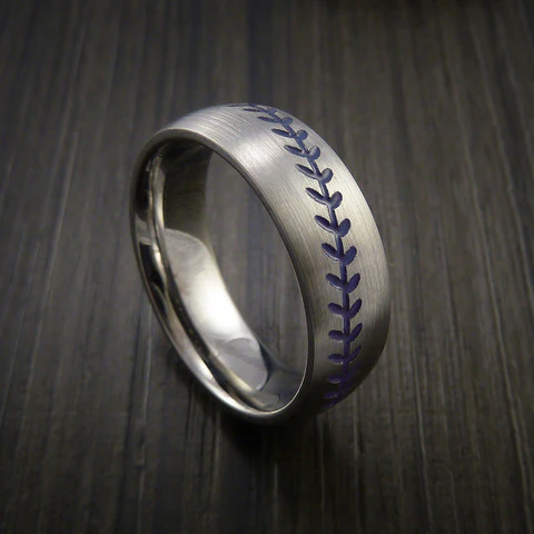Cobalt Chrome Baseball Men's Ring with Satin Finish - Image 8