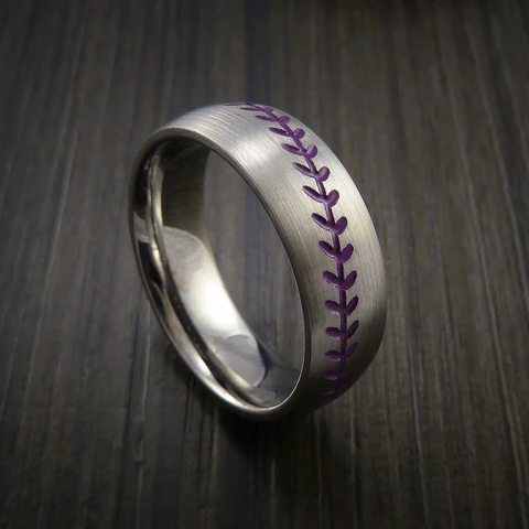 Cobalt Chrome Baseball Men's Ring with Satin Finish - Image 9