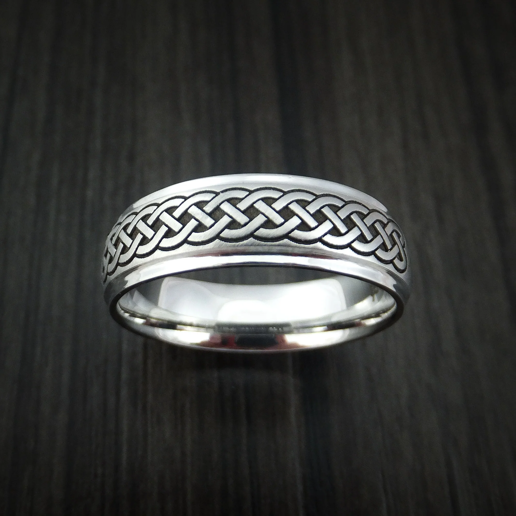 Cobalt Chrome Celtic Band Irish Knot Cross Men's Ring Carved Pattern Design - Image 2