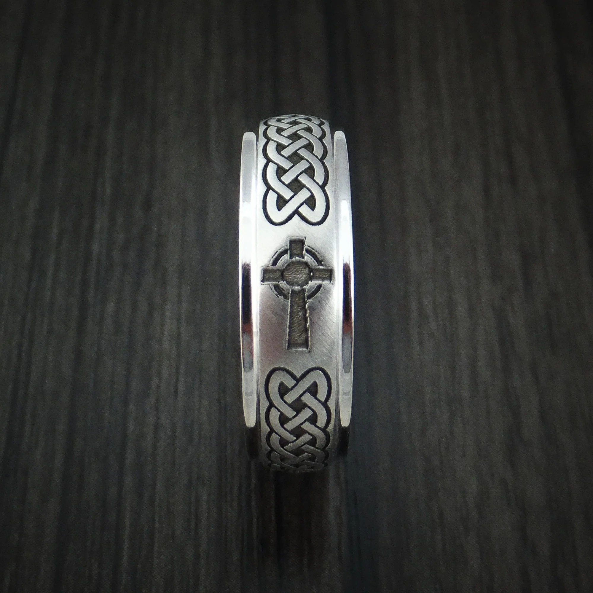 Cobalt Chrome Celtic Band Irish Knot Cross Men's Ring Carved Pattern Design - Image 3