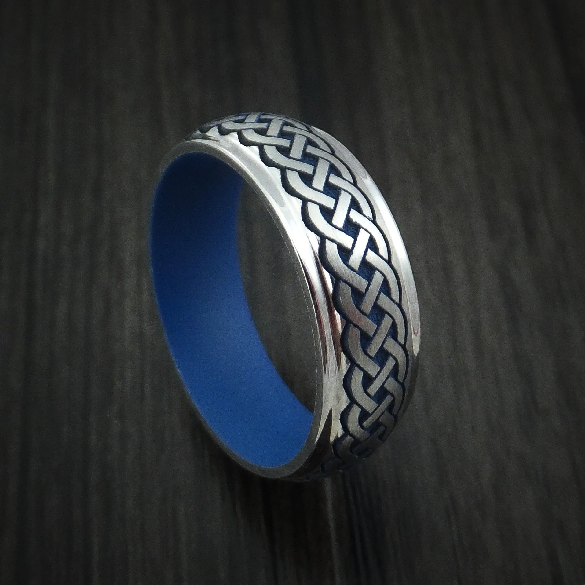 Cobalt Chrome Celtic Band Irish Knot Men's Ring Carved Pattern Design with Cerakote Custom Made