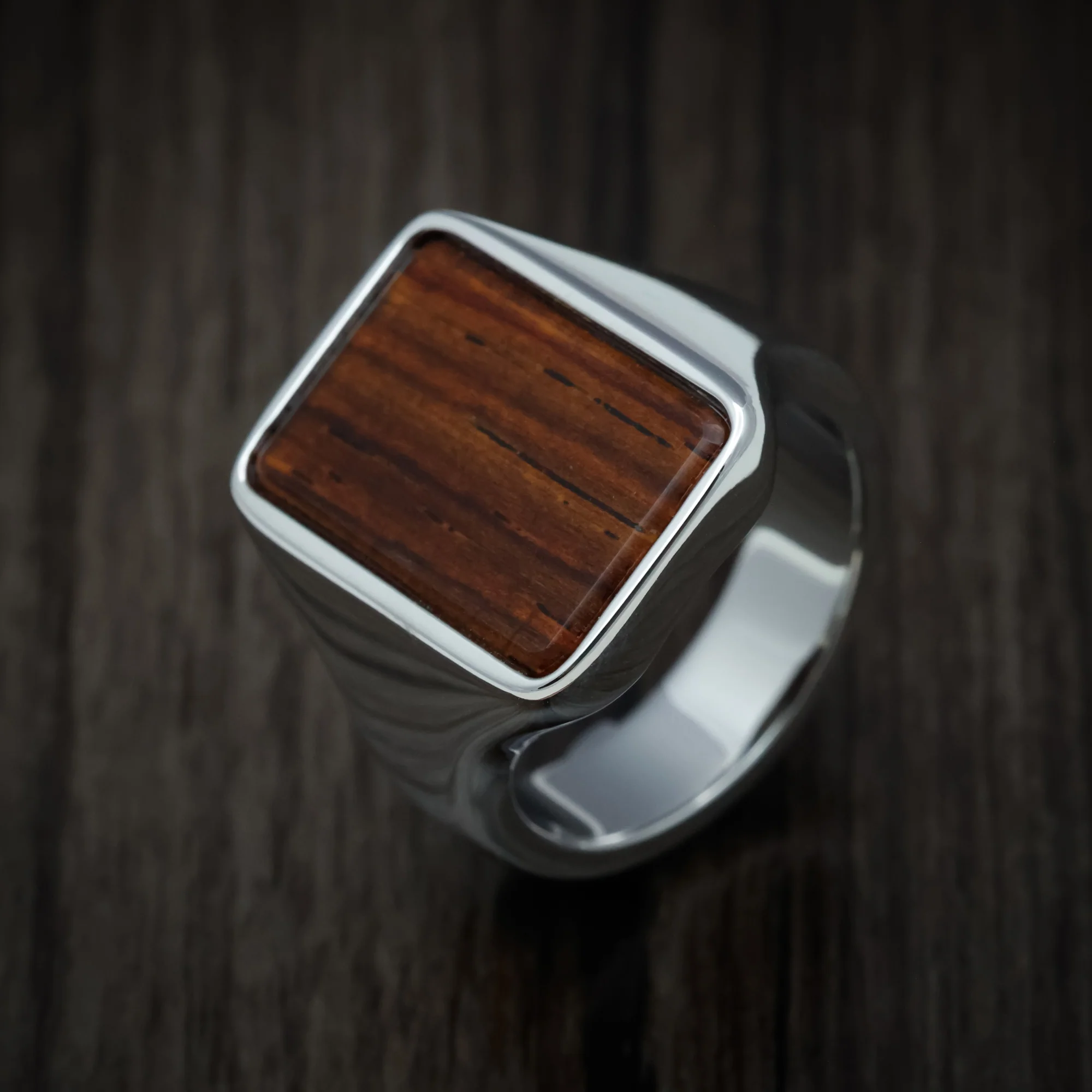 Cobalt Chrome Large Signet Ring with Cocobolo Wood Inlay - Image 3