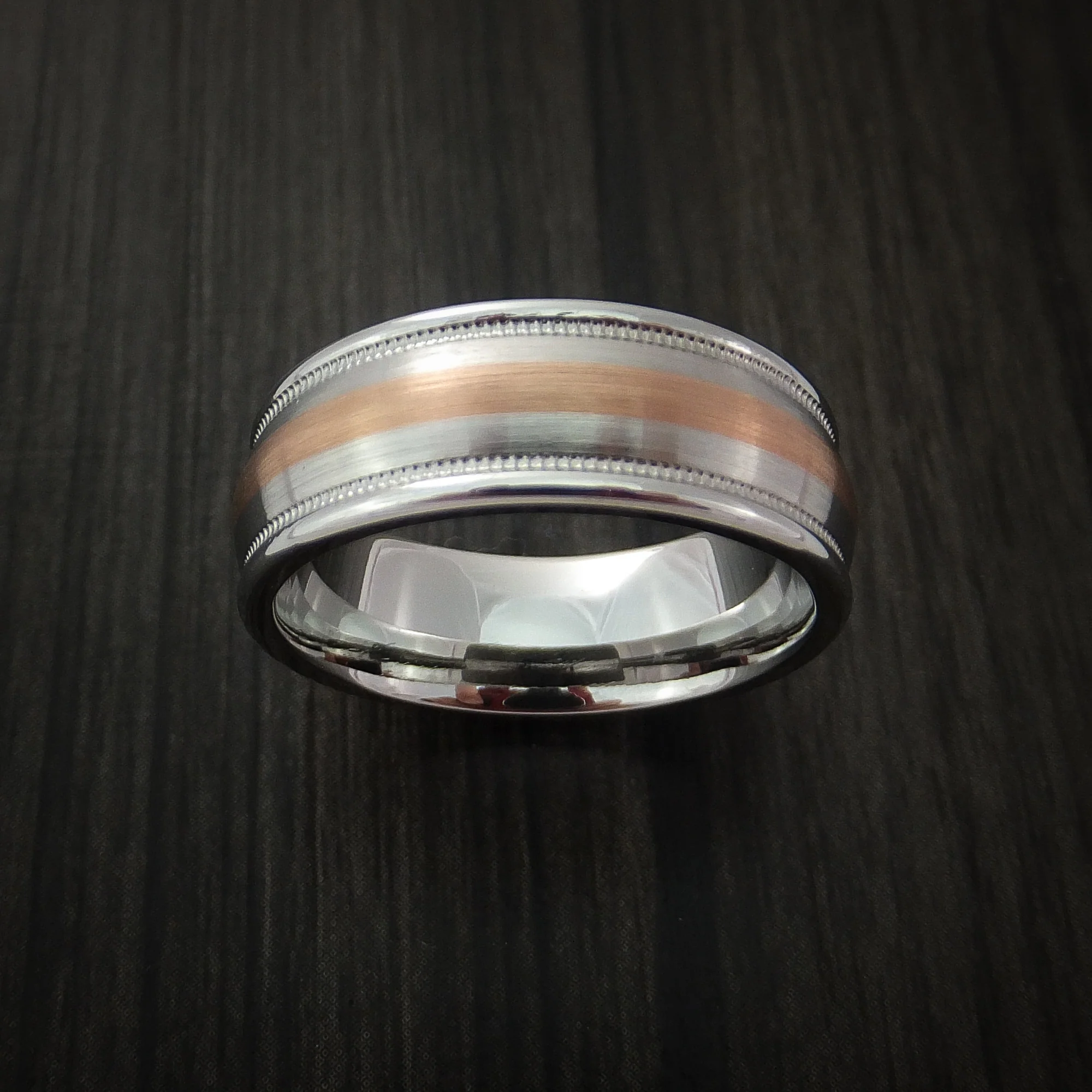 Cobalt Chrome Millgrain Men's Ring with Rose Gold Inlay - Image 2