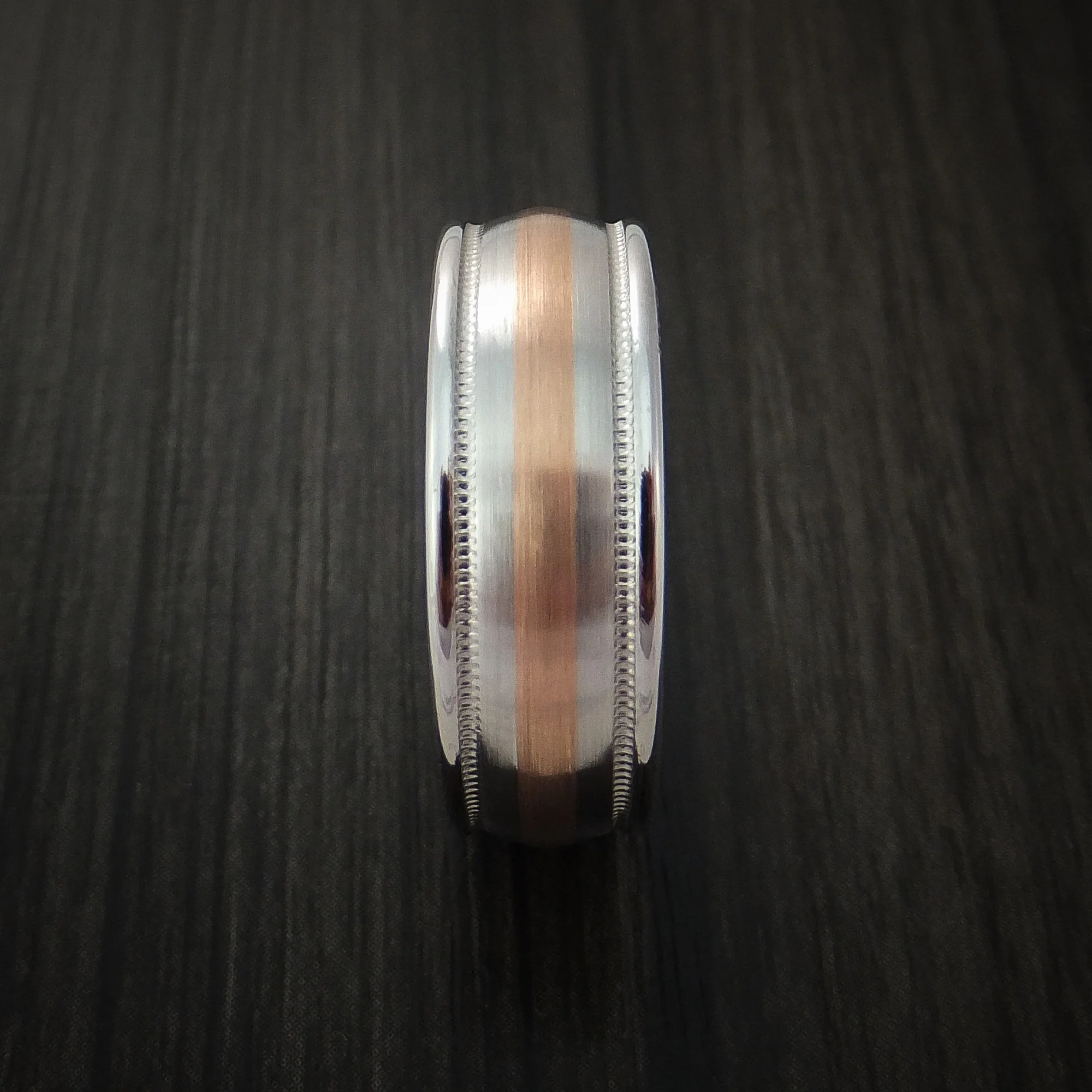 Cobalt Chrome Millgrain Men's Ring with Rose Gold Inlay - Image 4