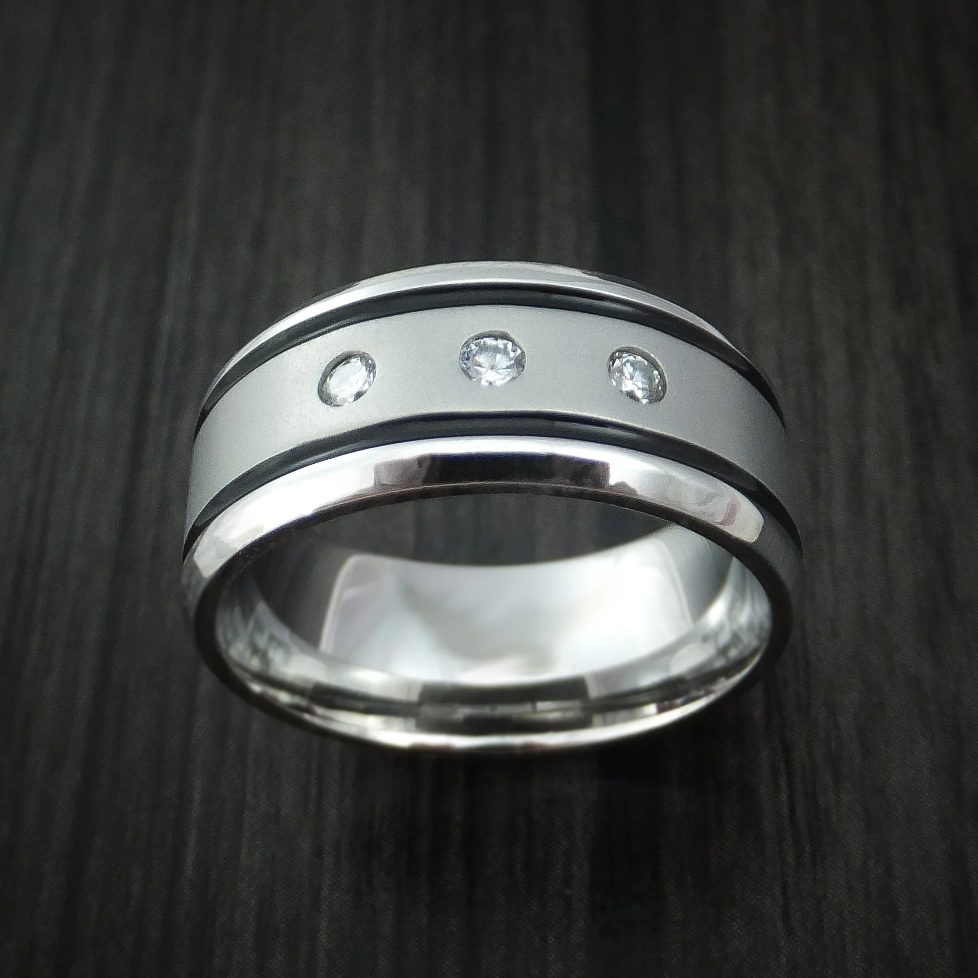 Cobalt Chrome Men's Ring with Diamonds Custom Made Band - Image 2