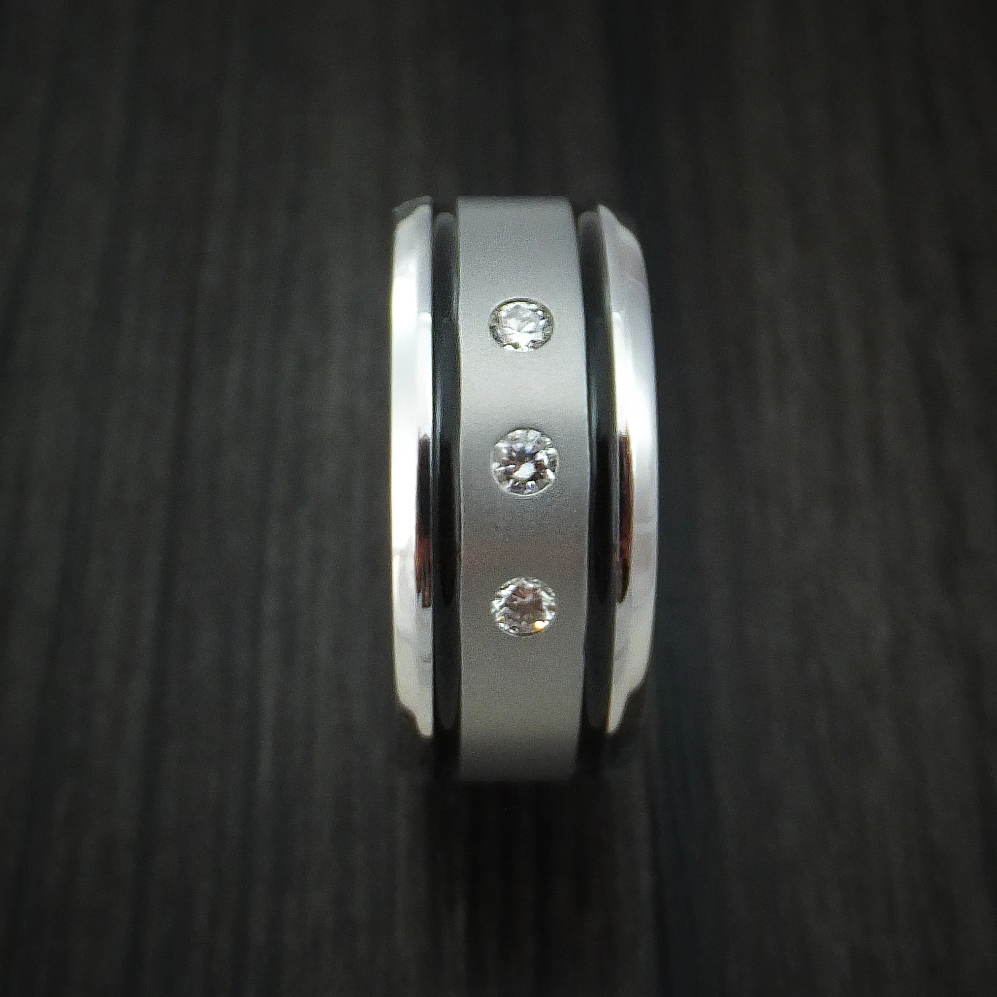 Cobalt Chrome Men's Ring with Diamonds Custom Made Band - Image 3