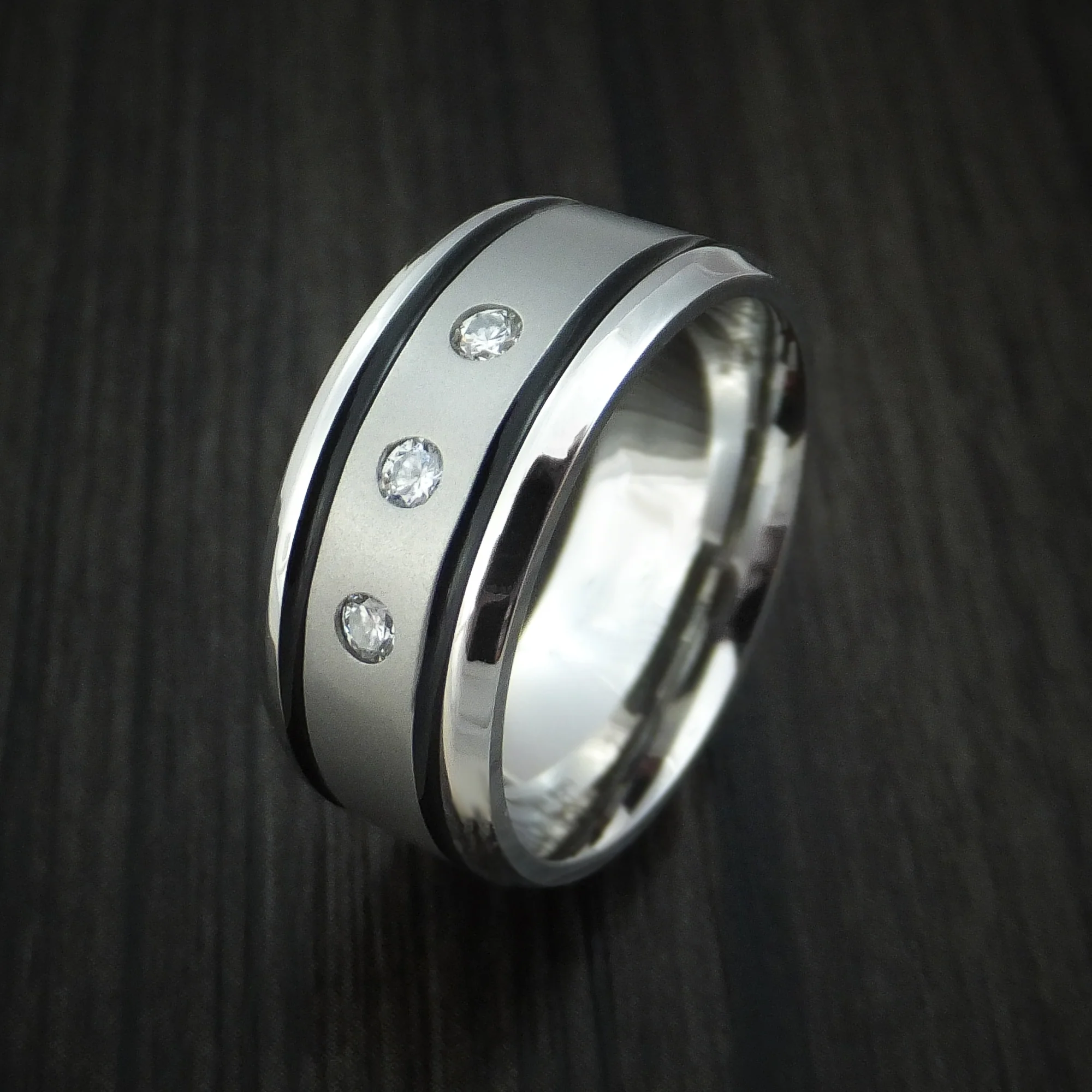 Cobalt Chrome Men's Ring with Diamonds Custom Made Band - Image 4